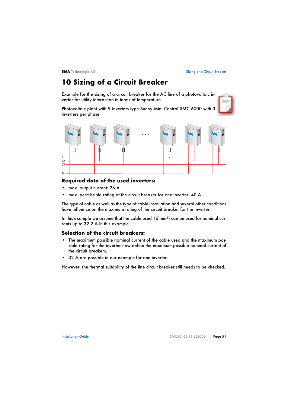 10 sizing of a circuit breaker, Sizing of a circuit breaker | SMA SMC 5000 Installation User Manual | Page 51 / 58