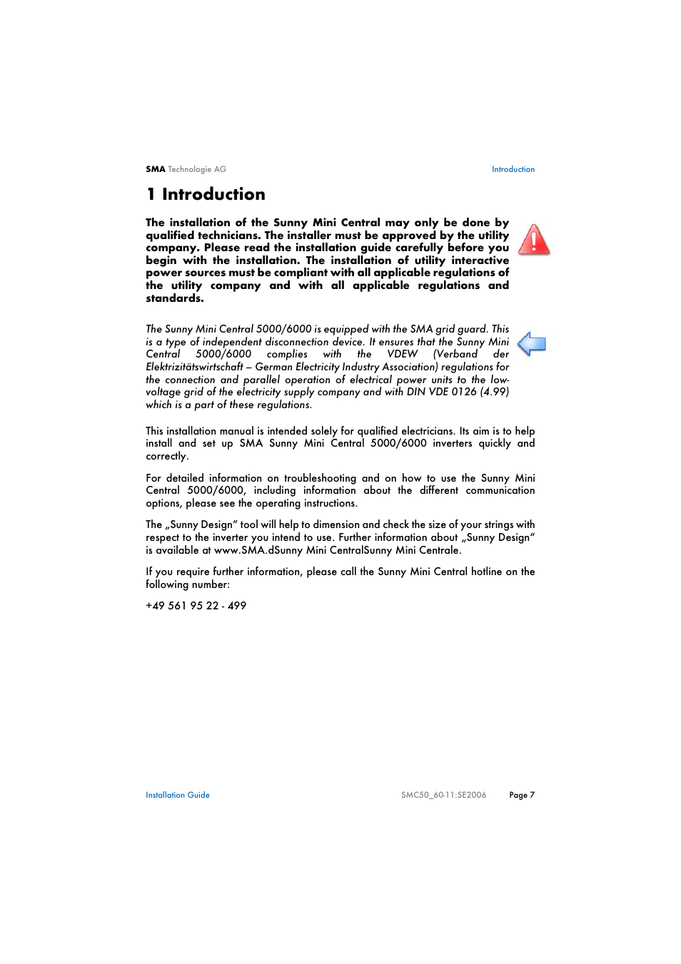 1 introduction, Introduction | SMA SMC 5000 Installation User Manual | Page 7 / 58