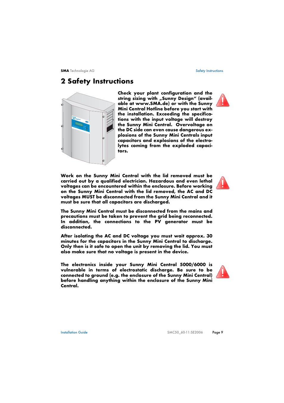 2 safety instructions, Safety instructions | SMA SMC 5000 Installation User Manual | Page 9 / 58