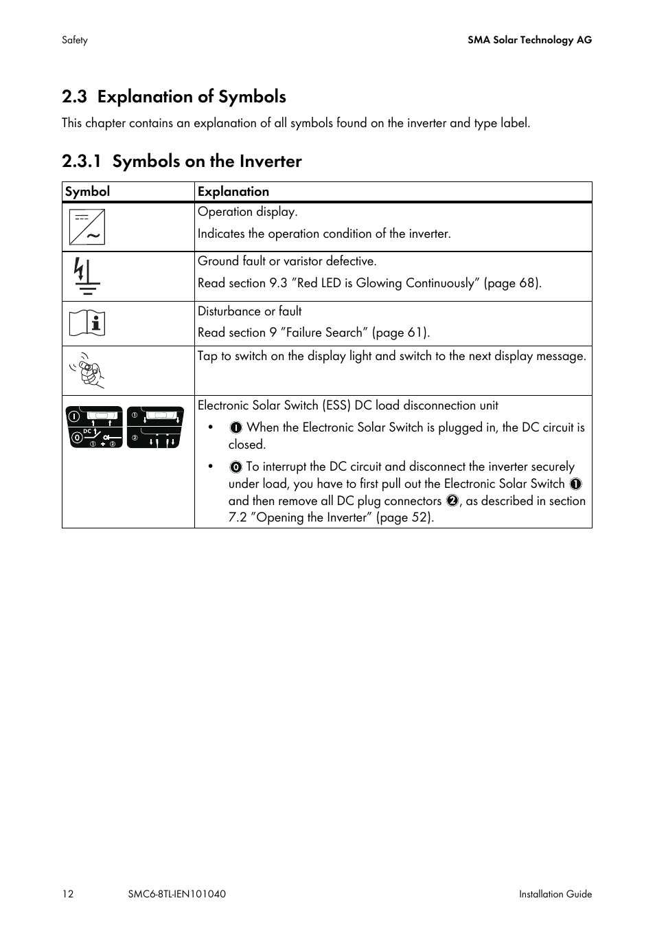 3 explanation of symbols, 1 symbols on the inverter, Explanation of symbols | Symbols on the inverter | SMA SMC 6000TL Installation User Manual | Page 12 / 88