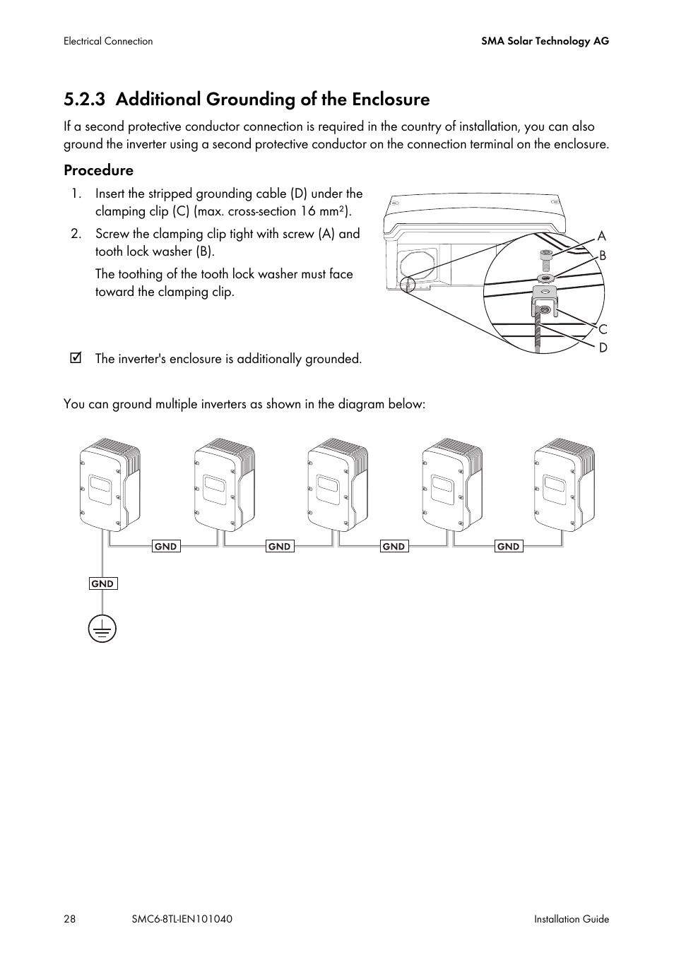 3 additional grounding of the enclosure, Additional grounding of the enclosure | SMA SMC 6000TL Installation User Manual | Page 28 / 88