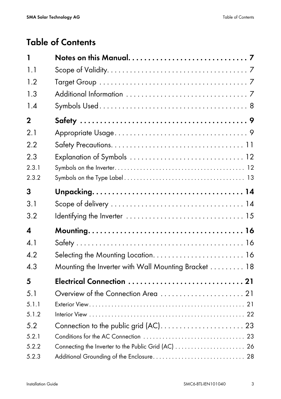 SMA SMC 6000TL Installation User Manual | Page 3 / 88