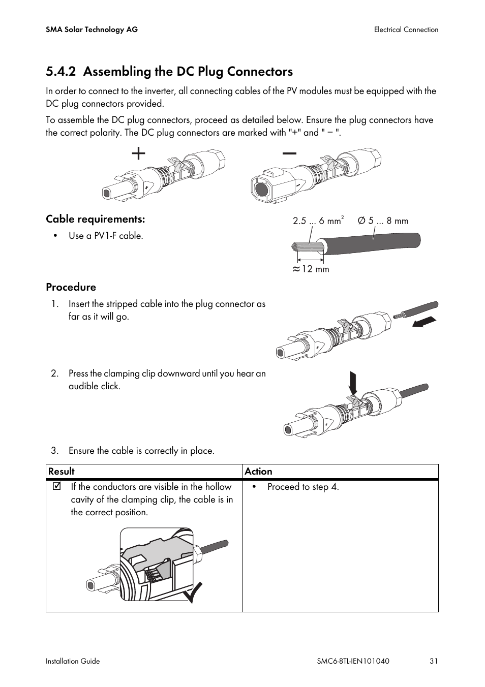 2 assembling the dc plug connectors, Assembling the dc plug connectors | SMA SMC 6000TL Installation User Manual | Page 31 / 88