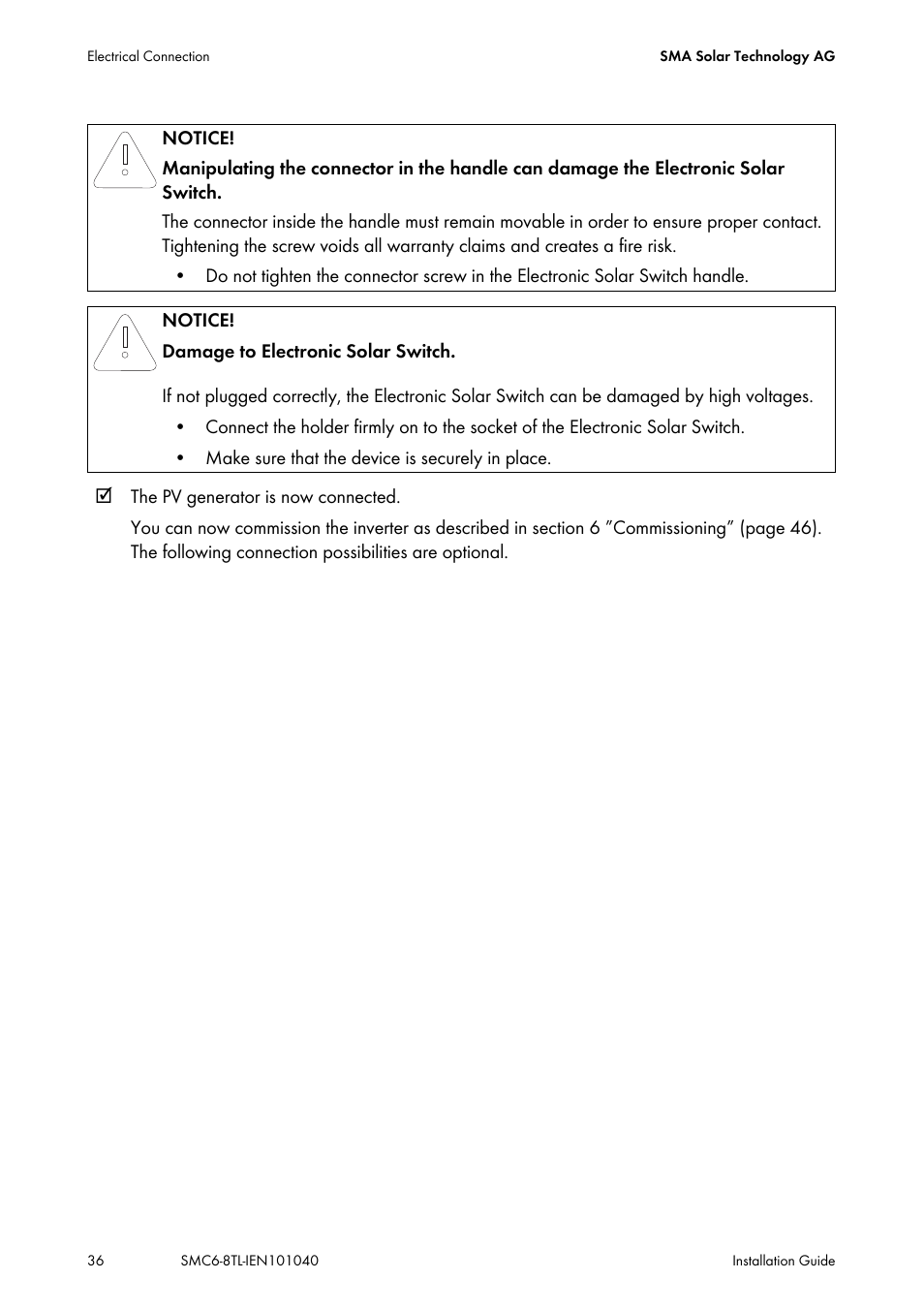 SMA SMC 6000TL Installation User Manual | Page 36 / 88