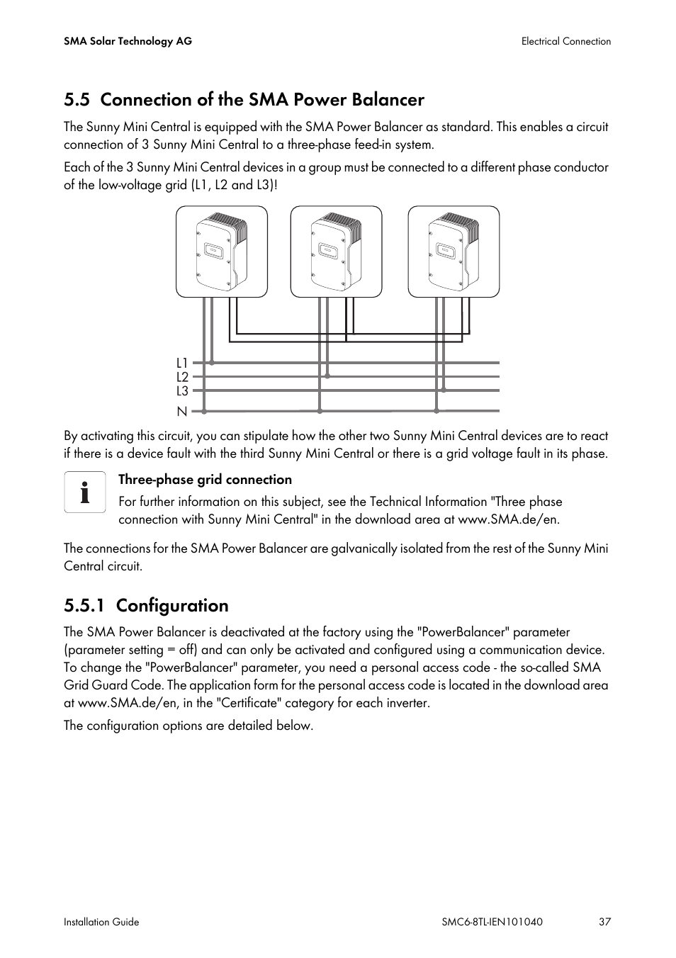 5 connection of the sma power balancer, 1 configuration, Connection of the sma power balancer | Configuration, E 37) | SMA SMC 6000TL Installation User Manual | Page 37 / 88