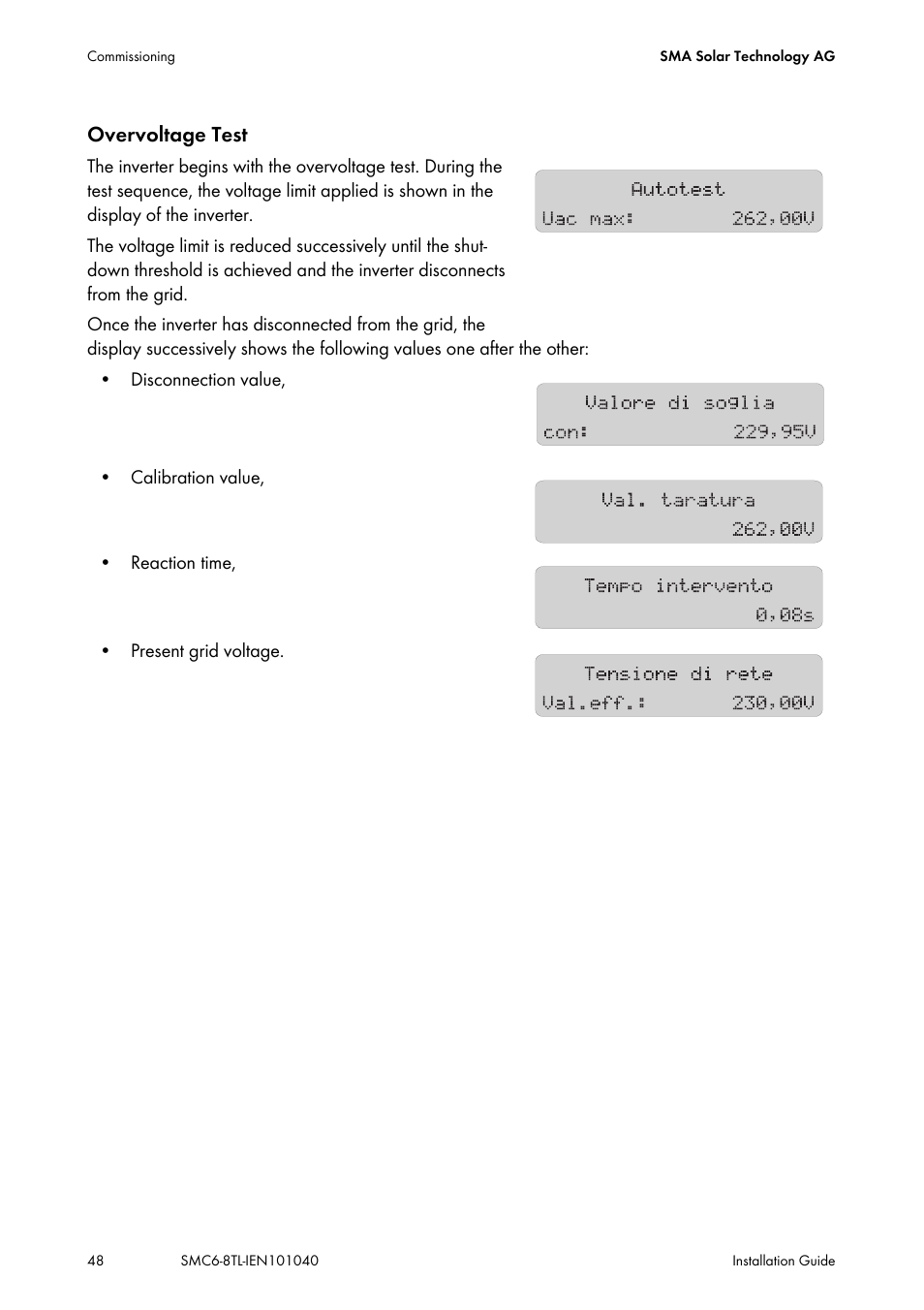 Overvoltage test | SMA SMC 6000TL Installation User Manual | Page 48 / 88