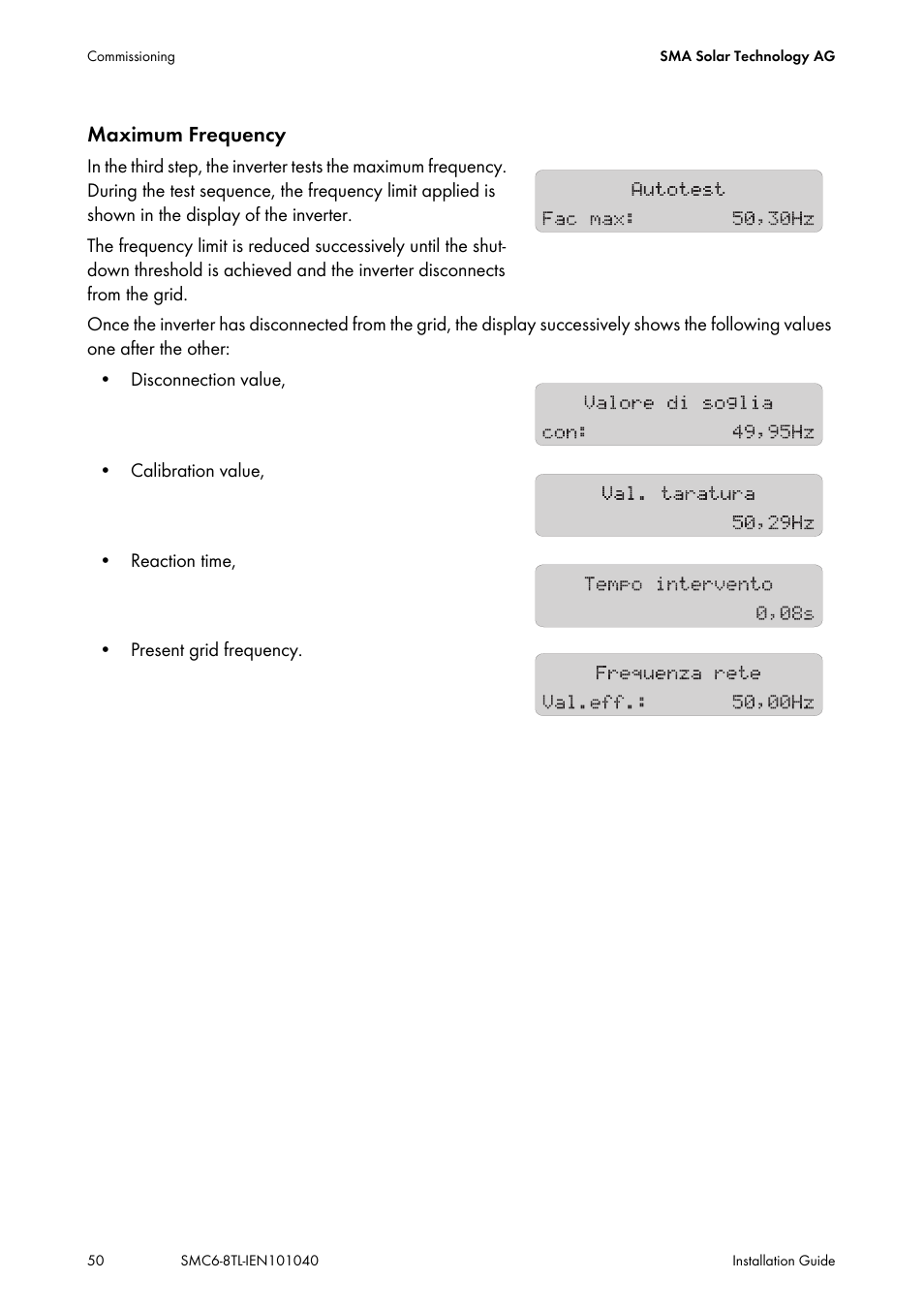 Maximum frequency | SMA SMC 6000TL Installation User Manual | Page 50 / 88