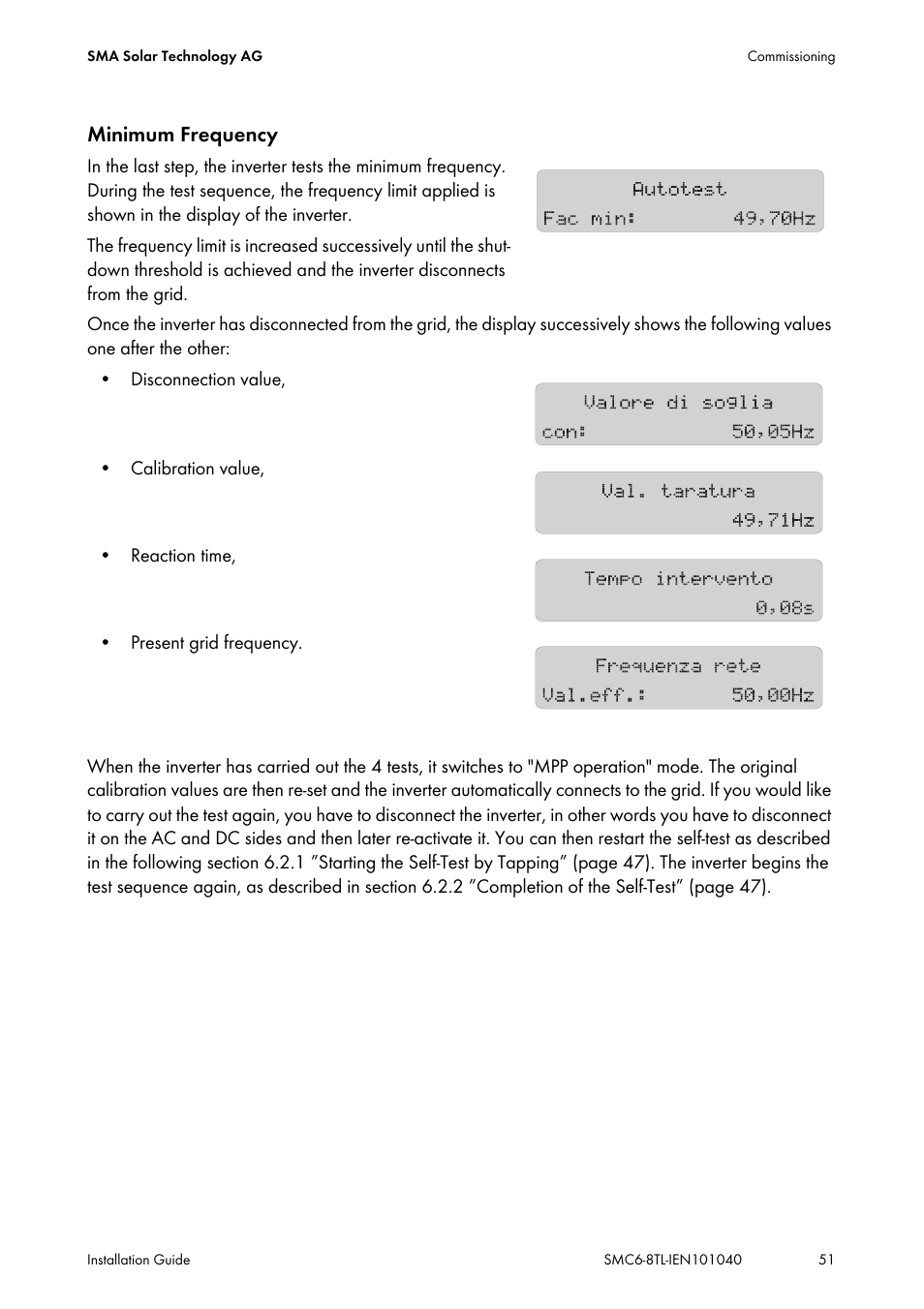 Minimum frequency | SMA SMC 6000TL Installation User Manual | Page 51 / 88