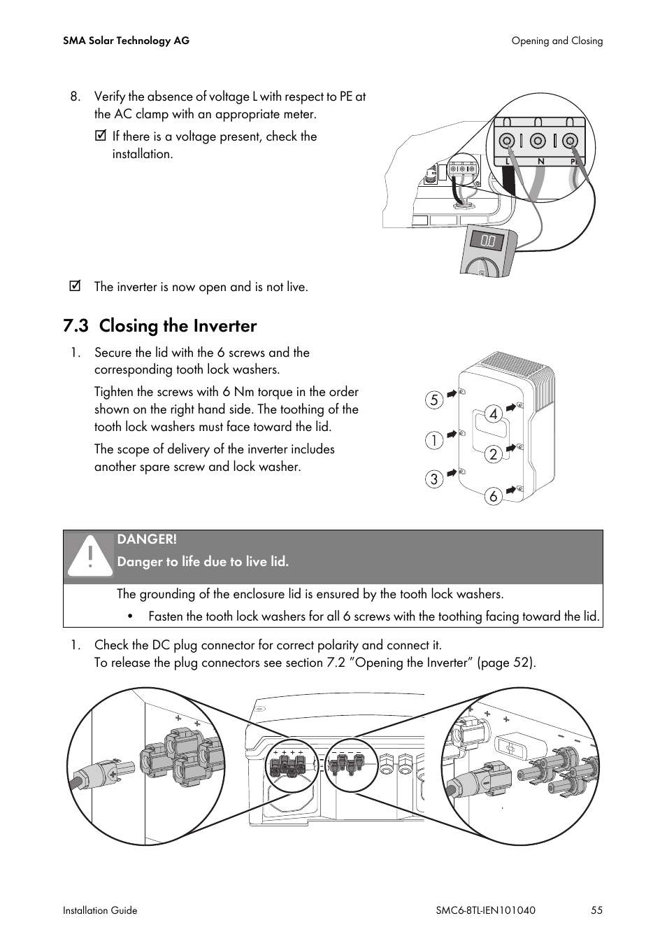 3 closing the inverter, Closing the inverter | SMA SMC 6000TL Installation User Manual | Page 55 / 88