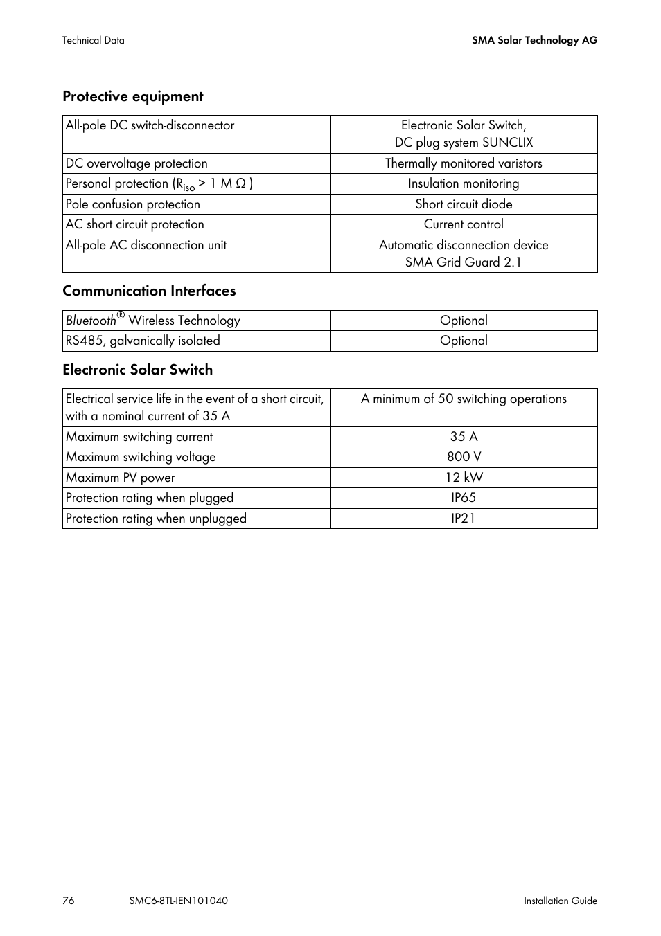 SMA SMC 6000TL Installation User Manual | Page 76 / 88