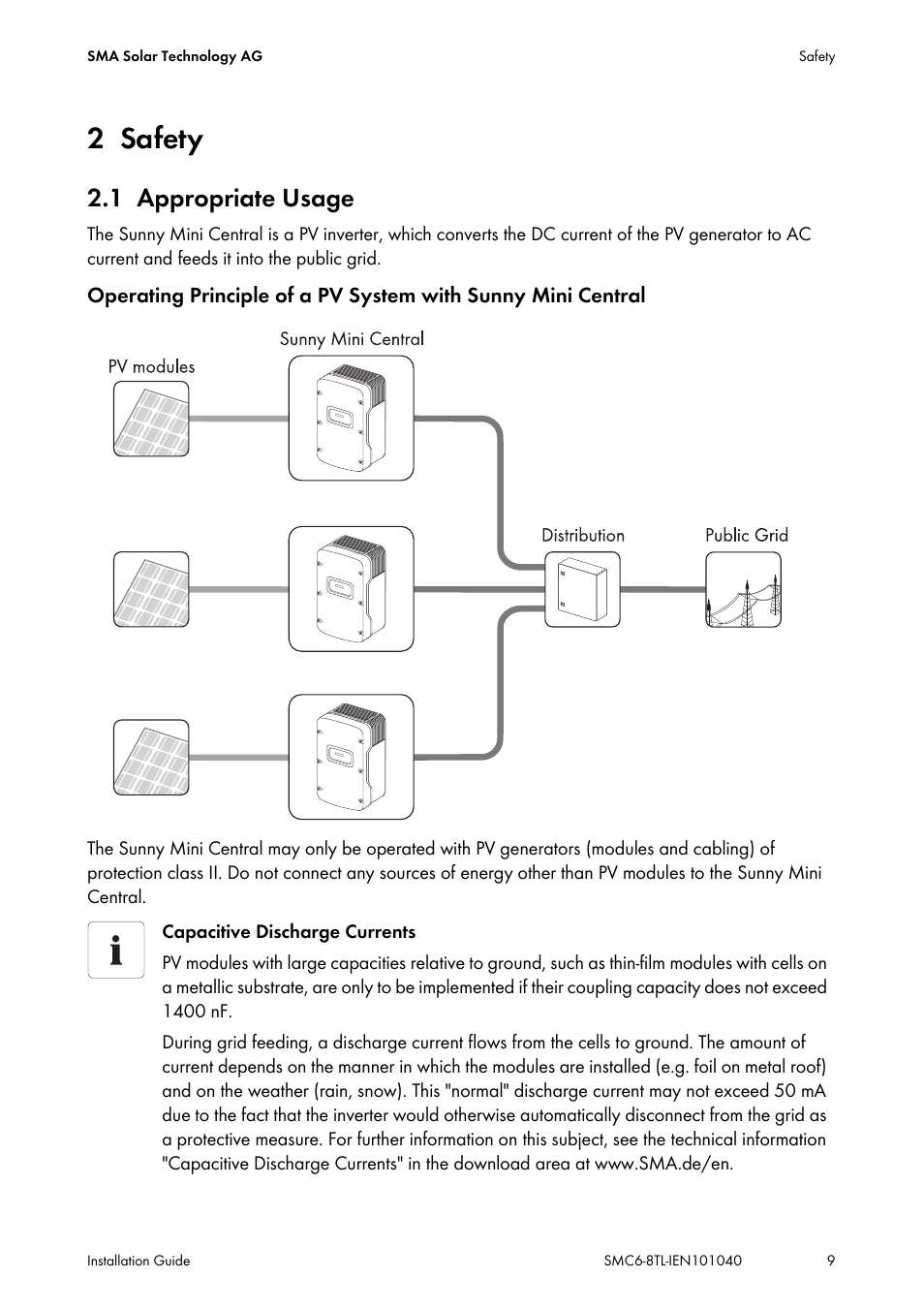 2 safety, 1 appropriate usage, Safety | Appropriate usage | SMA SMC 6000TL Installation User Manual | Page 9 / 88