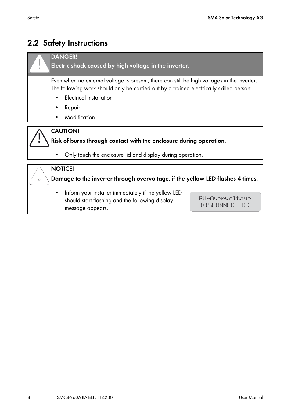 2 safety instructions, Safety instructions | SMA SMC 4600A User Manual | Page 8 / 24