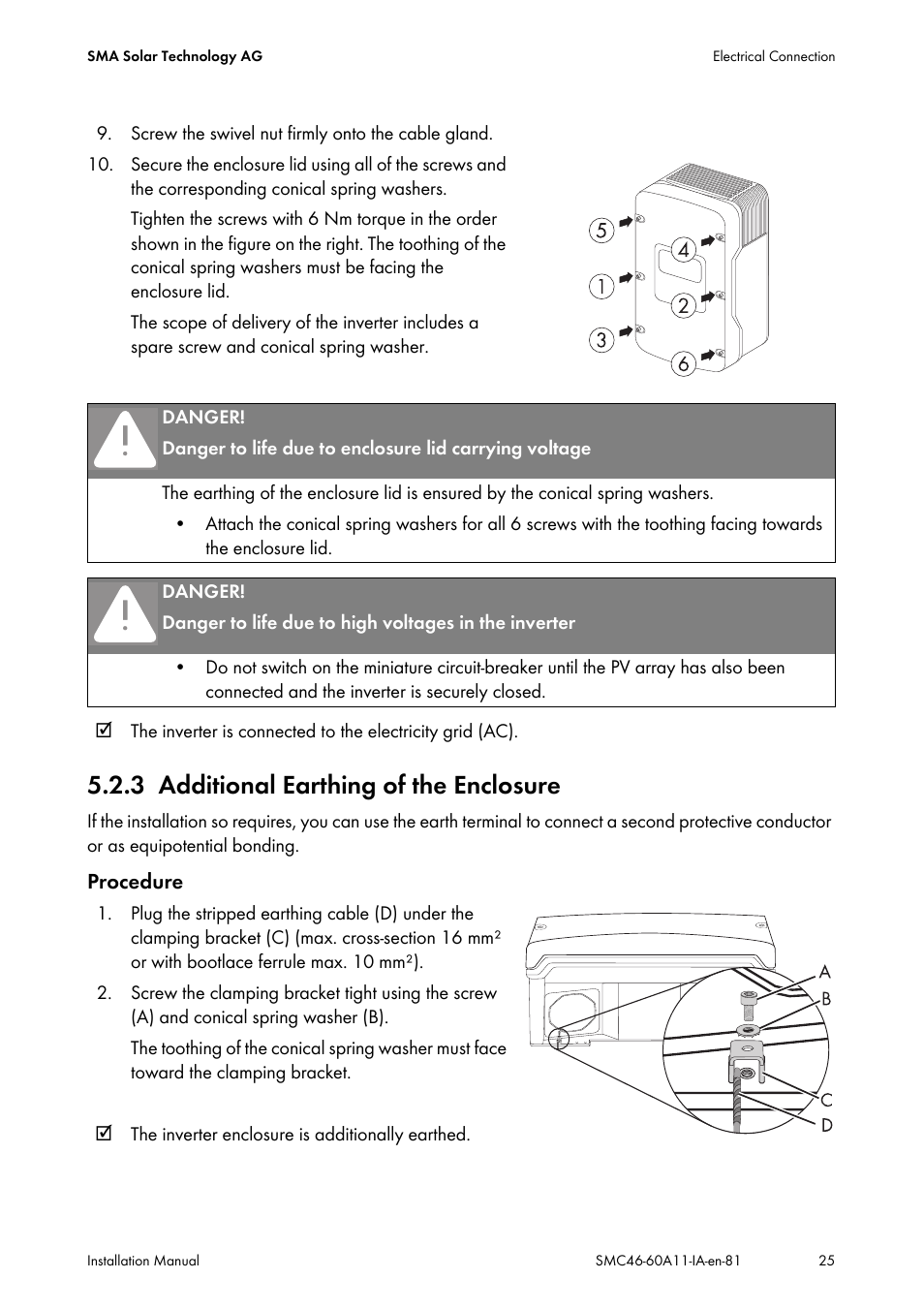 3 additional earthing of the enclosure, Additional earthing of the enclosure | SMA SMC 4600A Installation User Manual | Page 25 / 84