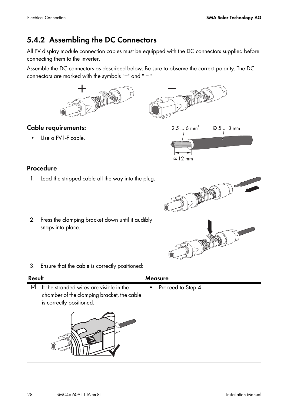 2 assembling the dc connectors, Assembling the dc connectors | SMA SMC 4600A Installation User Manual | Page 28 / 84