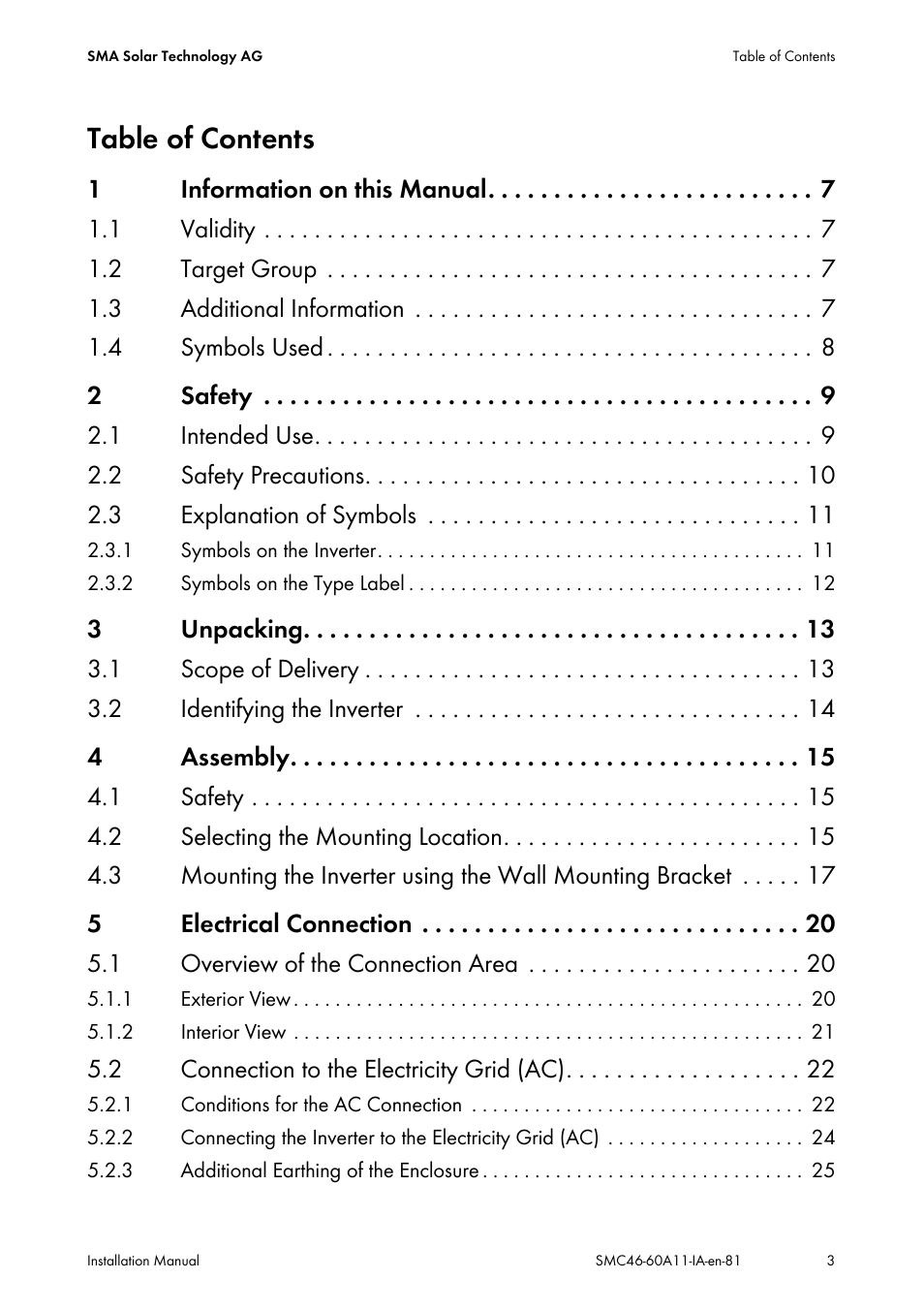 SMA SMC 4600A Installation User Manual | Page 3 / 84