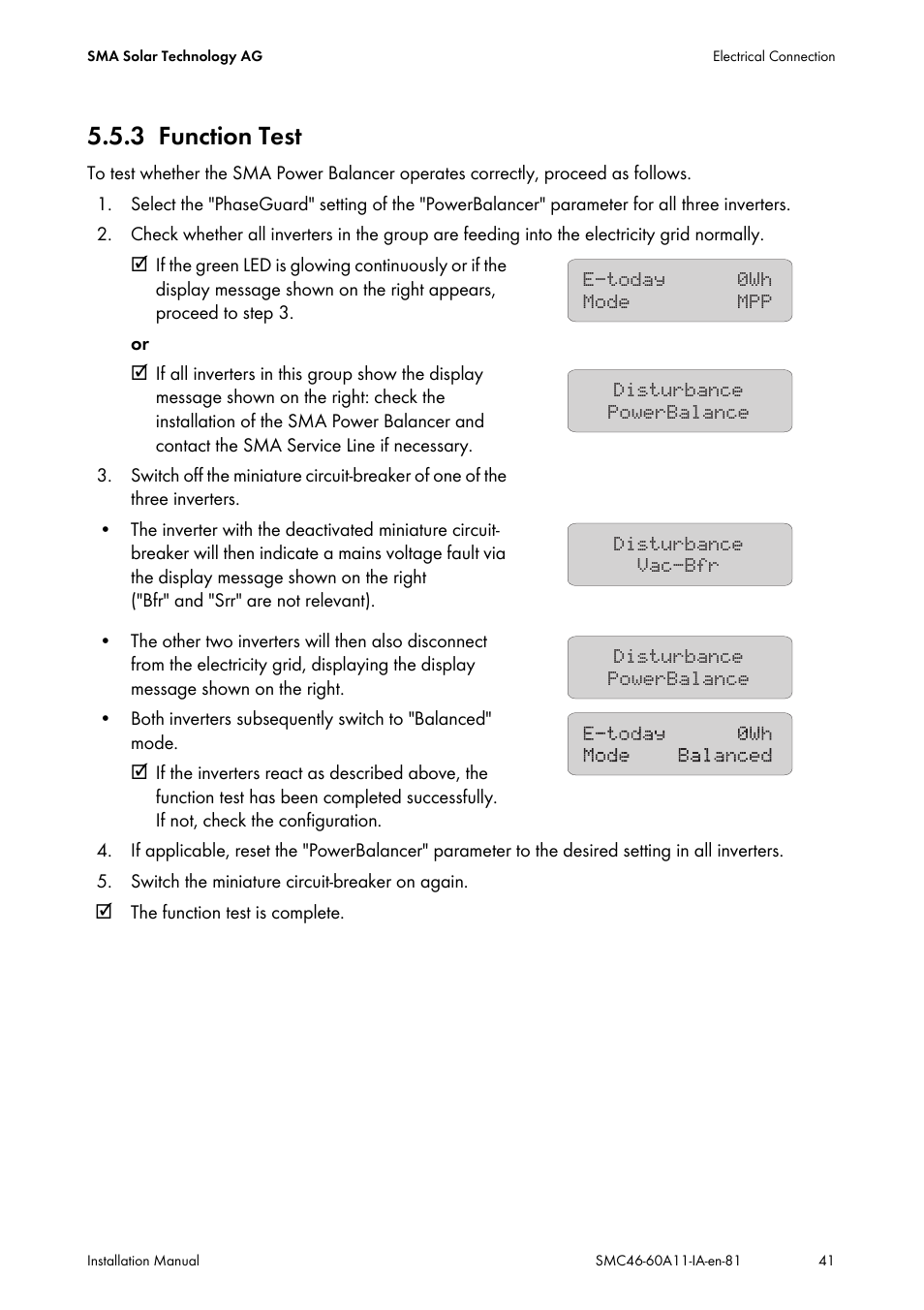 3 function test, Function test | SMA SMC 4600A Installation User Manual | Page 41 / 84