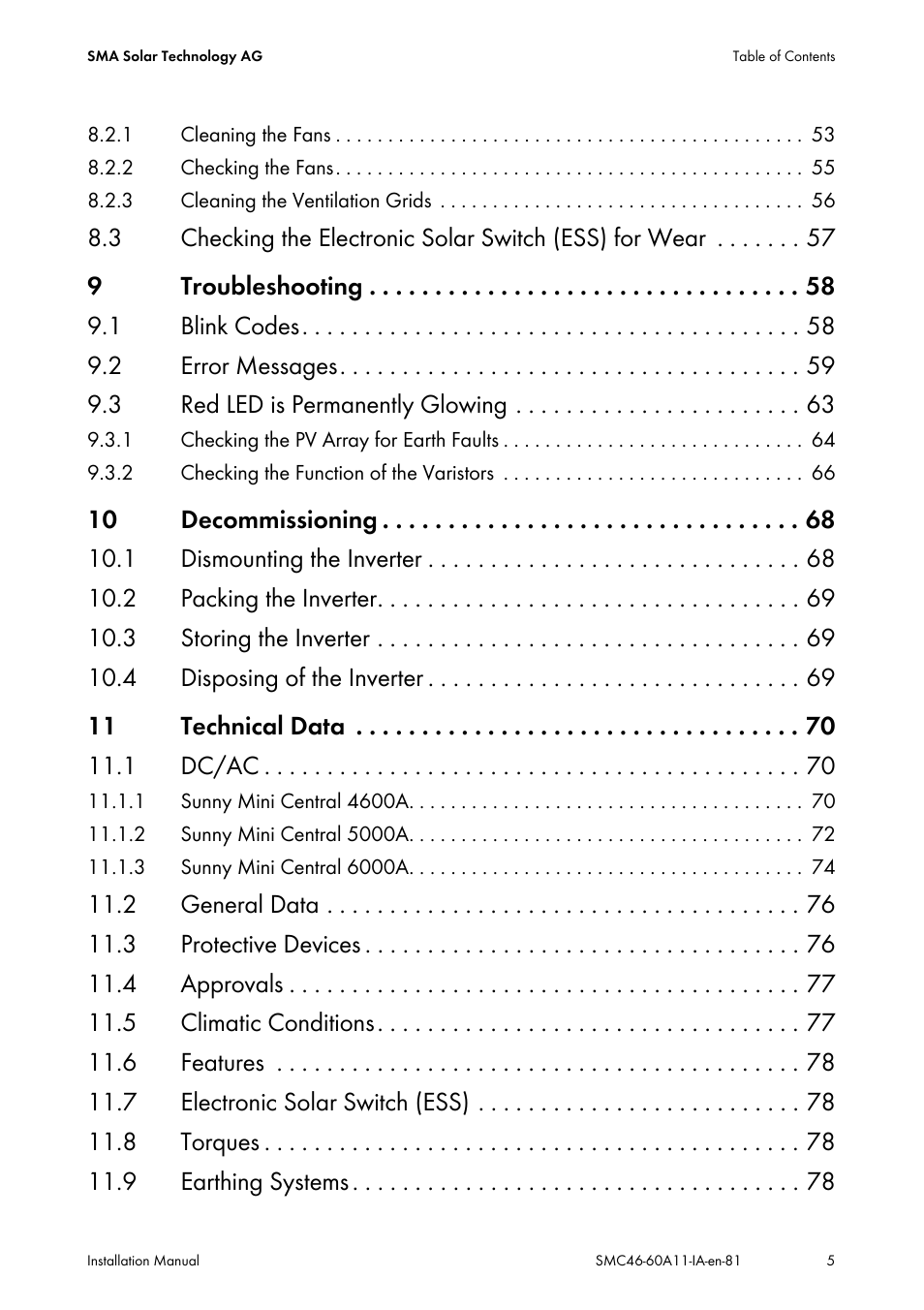 SMA SMC 4600A Installation User Manual | Page 5 / 84