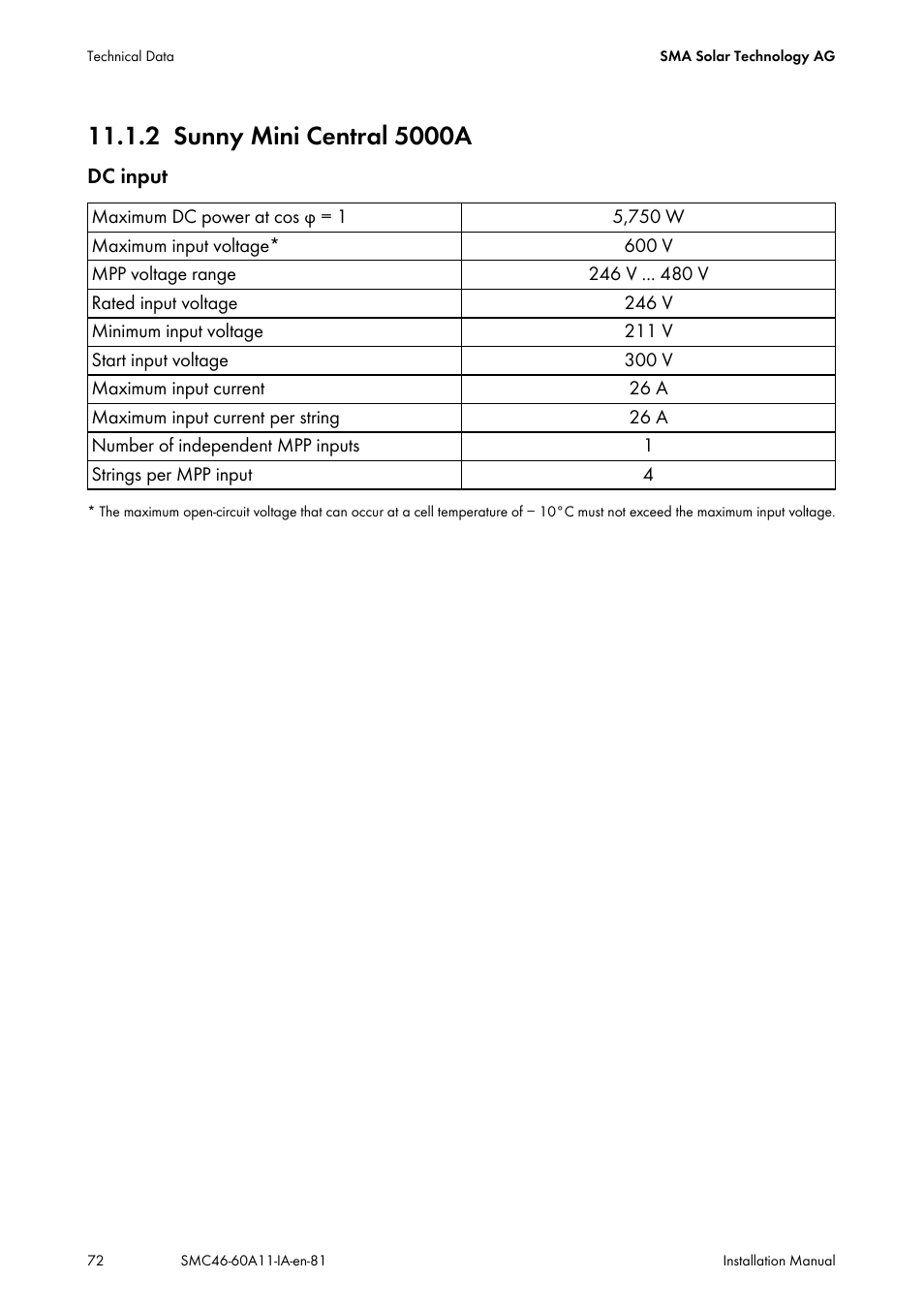 2 sunny mini central 5000a, Sunny mini central 5000a | SMA SMC 4600A Installation User Manual | Page 72 / 84