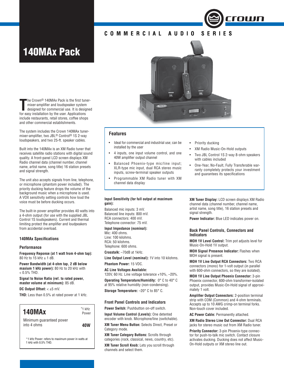 Crown Audio 140MAx User Manual | 2 pages