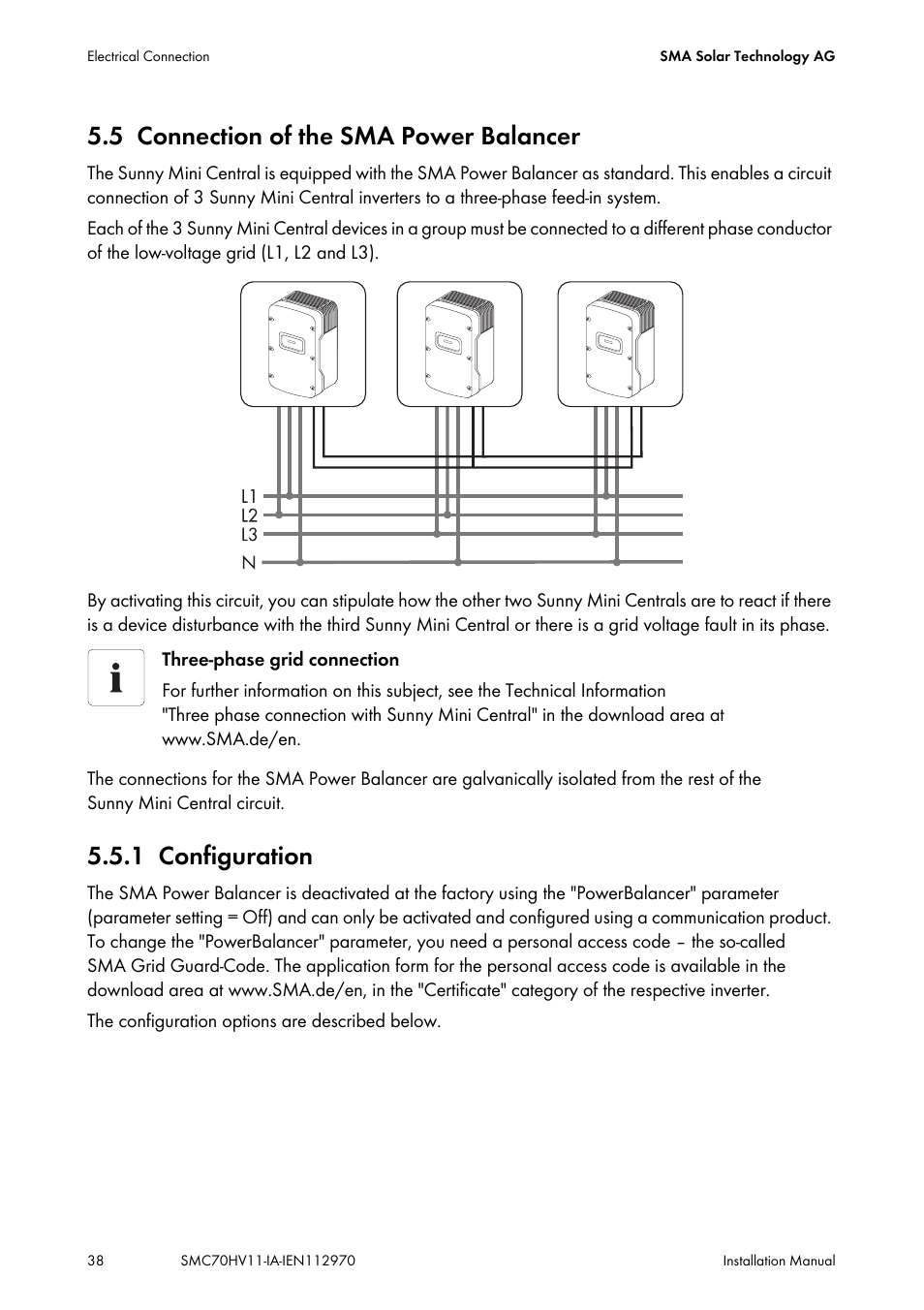 5 connection of the sma power balancer, 1 configuration, Connection of the sma power balancer | Configuration | SMA SMC 7000HV Installation User Manual | Page 38 / 88