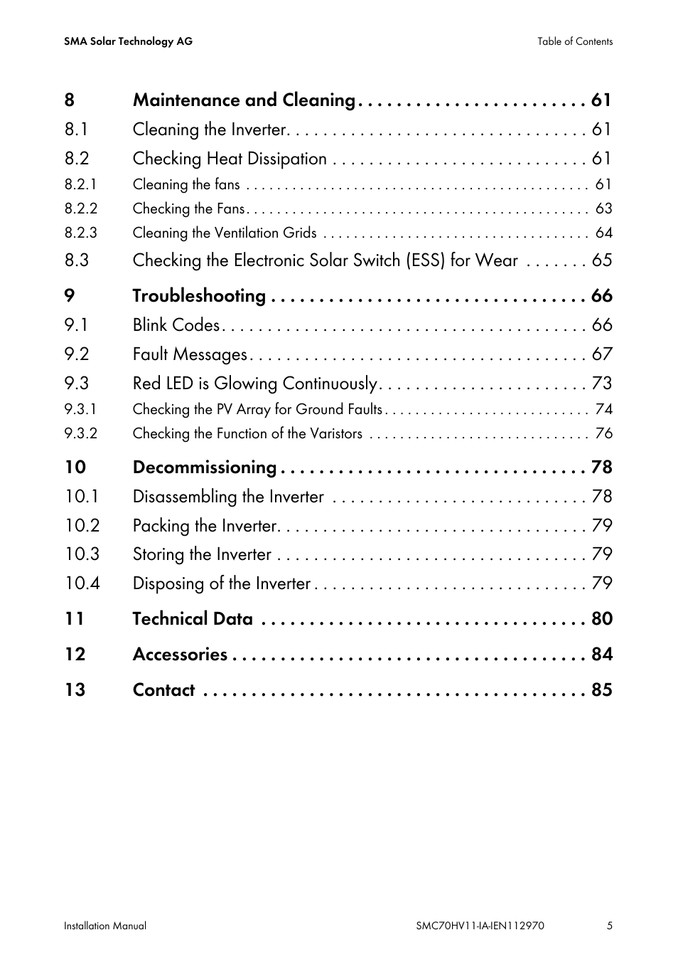 SMA SMC 7000HV Installation User Manual | Page 5 / 88