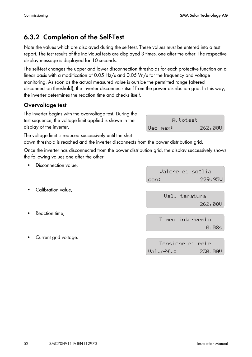 2 completion of the self-test, Completion of the self-test | SMA SMC 7000HV Installation User Manual | Page 52 / 88