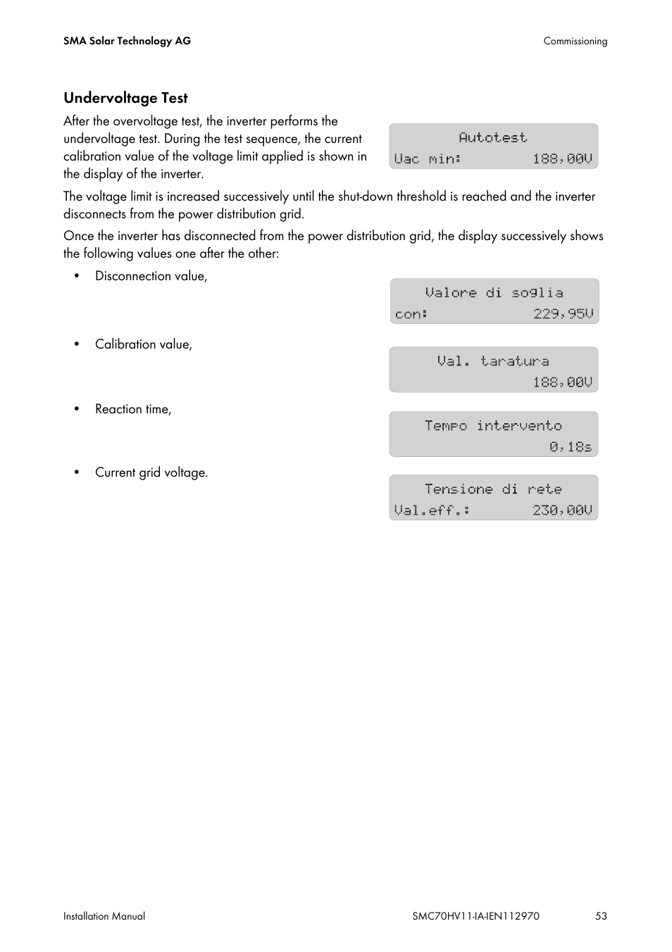 Undervoltage test | SMA SMC 7000HV Installation User Manual | Page 53 / 88