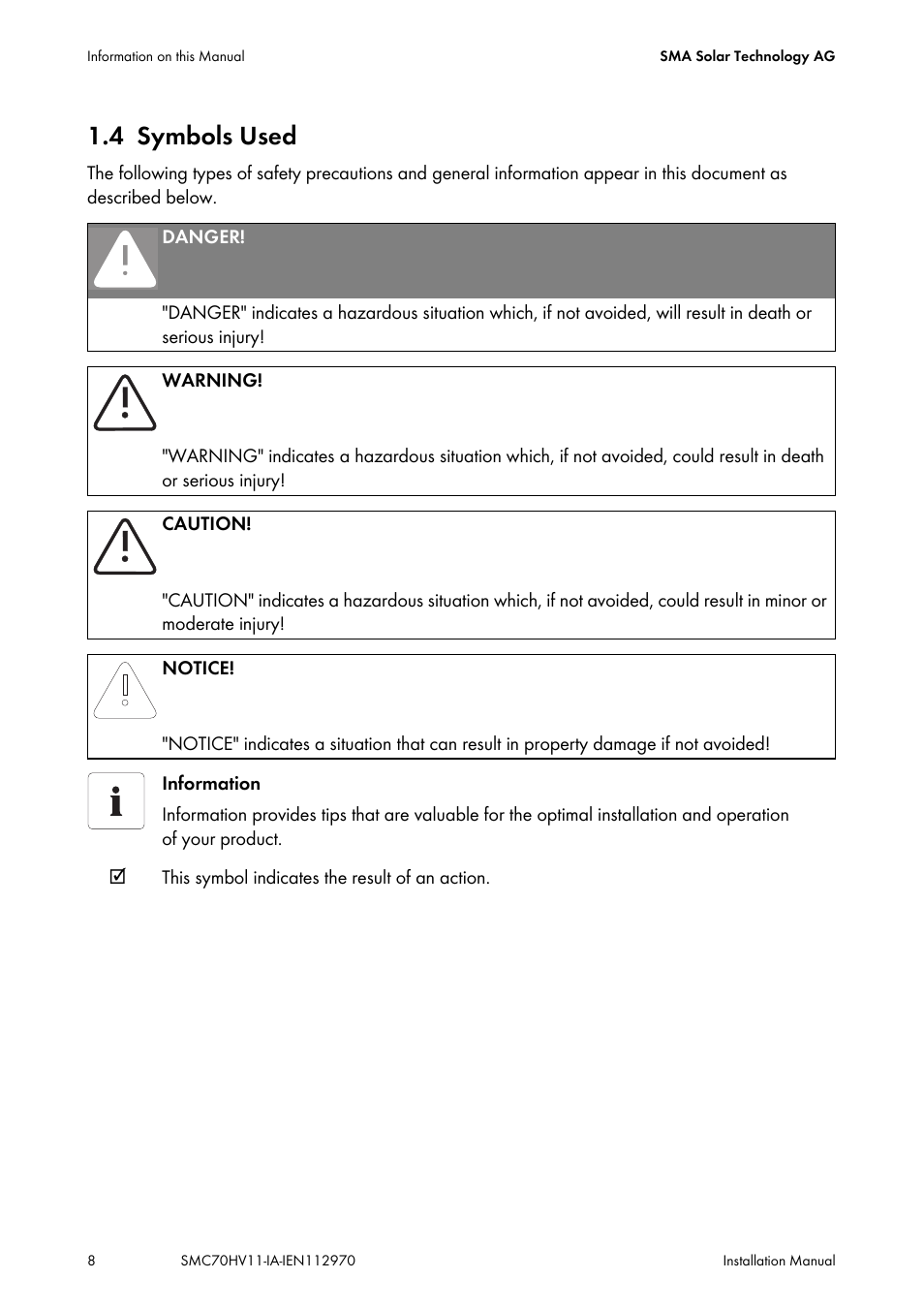4 symbols used, Symbols used | SMA SMC 7000HV Installation User Manual | Page 8 / 88