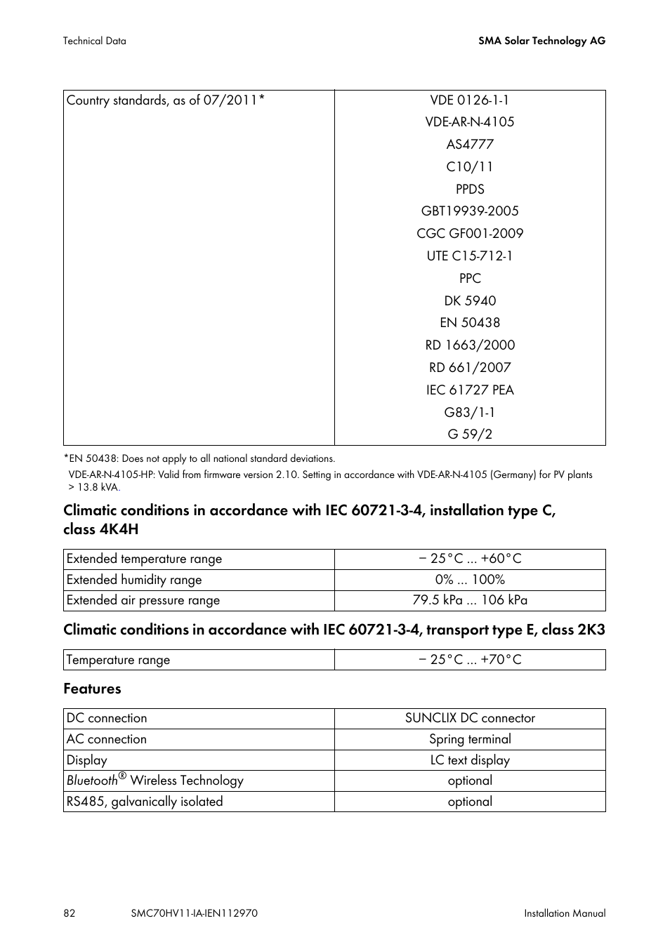 SMA SMC 7000HV Installation User Manual | Page 82 / 88