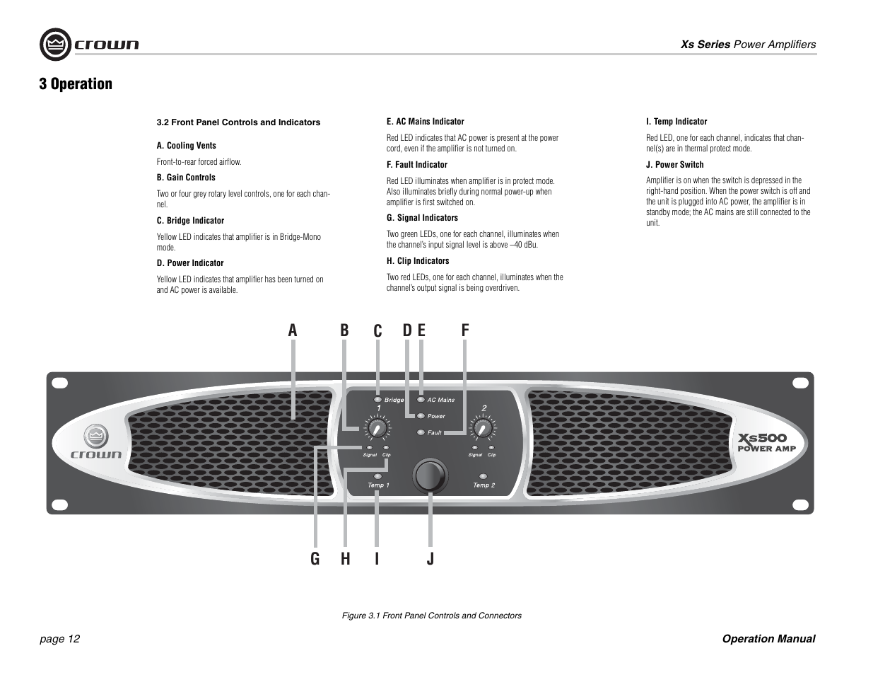3 operation | Crown Audio Xs Series User Manual | Page 12 / 28