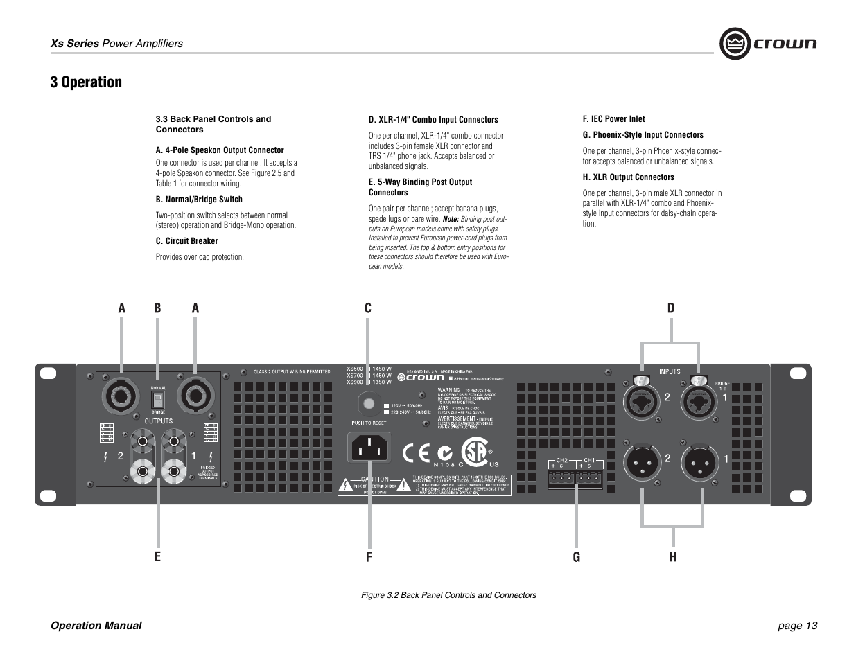 3 operation | Crown Audio Xs Series User Manual | Page 13 / 28
