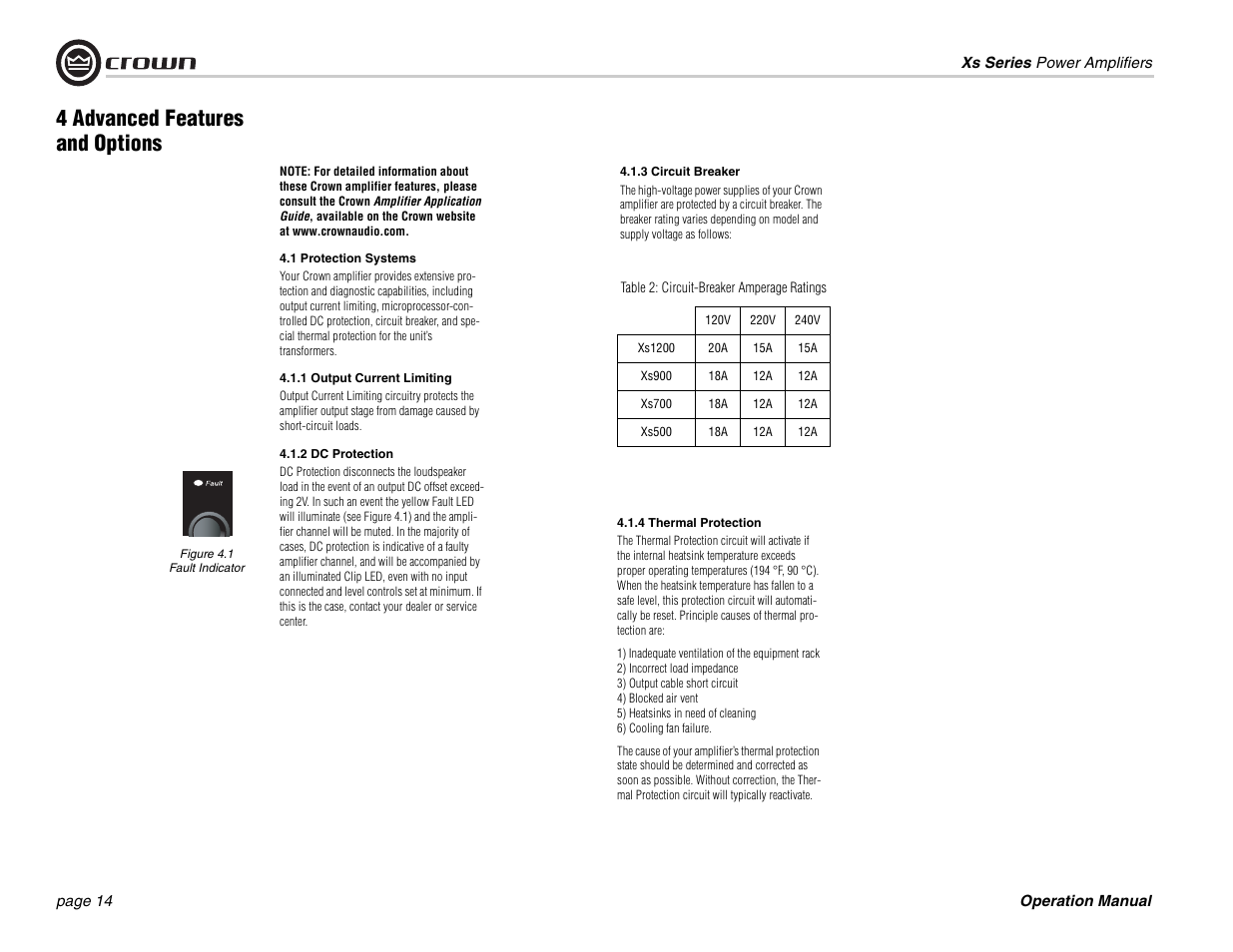4 advanced features and options | Crown Audio Xs Series User Manual | Page 14 / 28