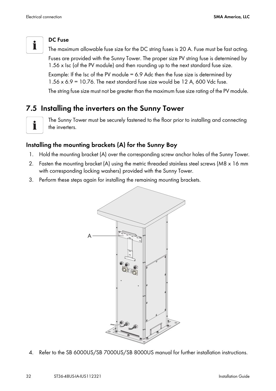 5 installing the inverters on the sunny tower, Installing the inverters on the sunny tower | SMA ST6-US User Manual | Page 32 / 60