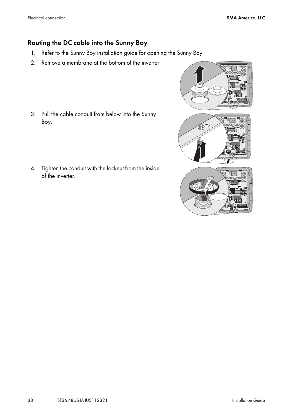 Routing the dc cable into the sunny boy | SMA ST6-US User Manual | Page 38 / 60