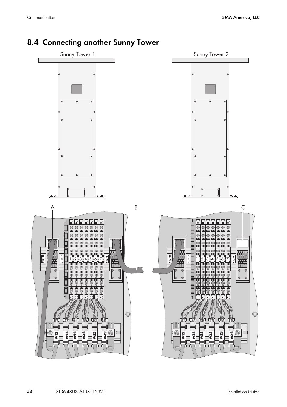 4 connecting another sunny tower, Connecting another sunny tower | SMA ST6-US User Manual | Page 44 / 60