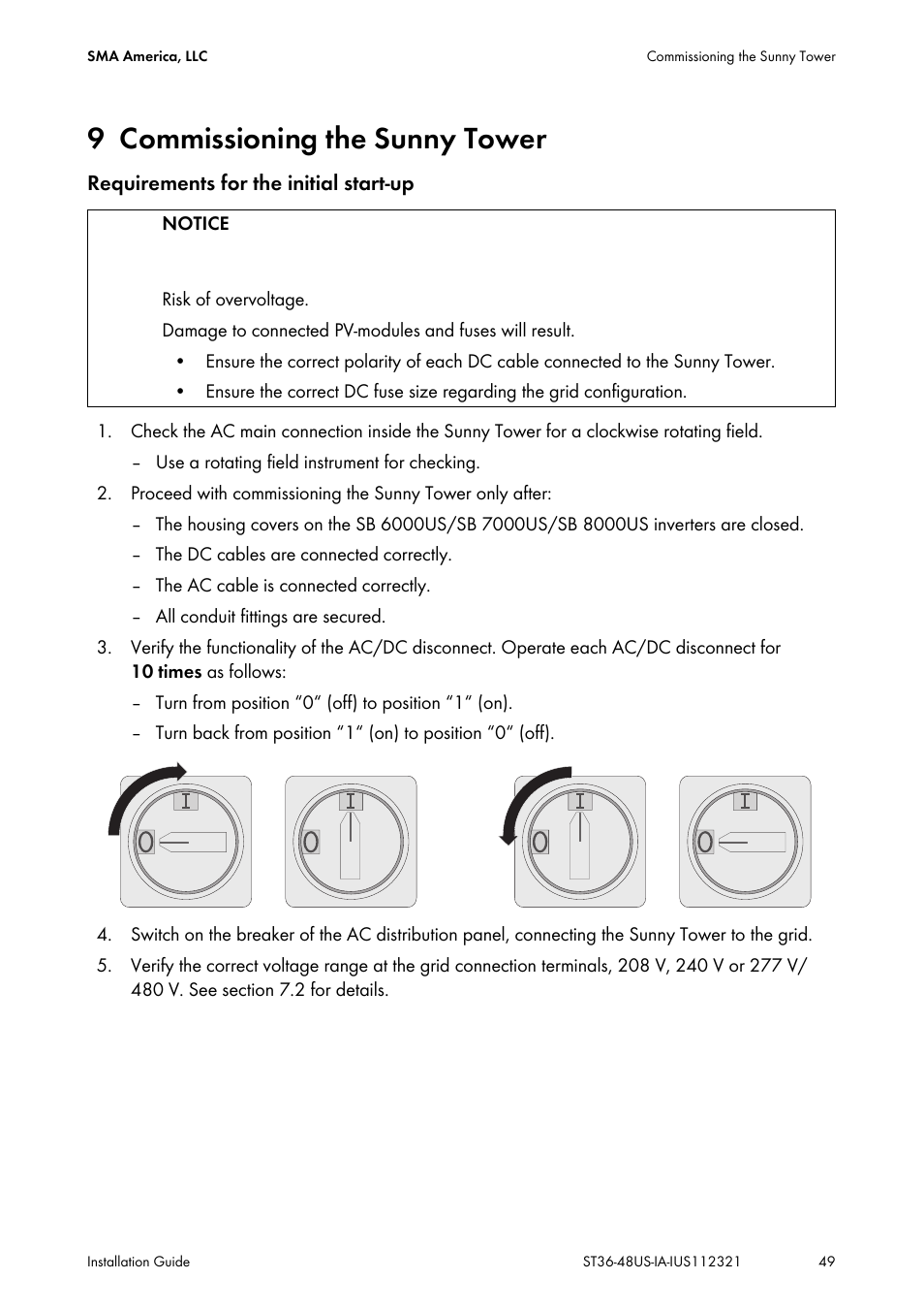 9 commissioning the sunny tower, Commissioning the sunny tower | SMA ST6-US User Manual | Page 49 / 60