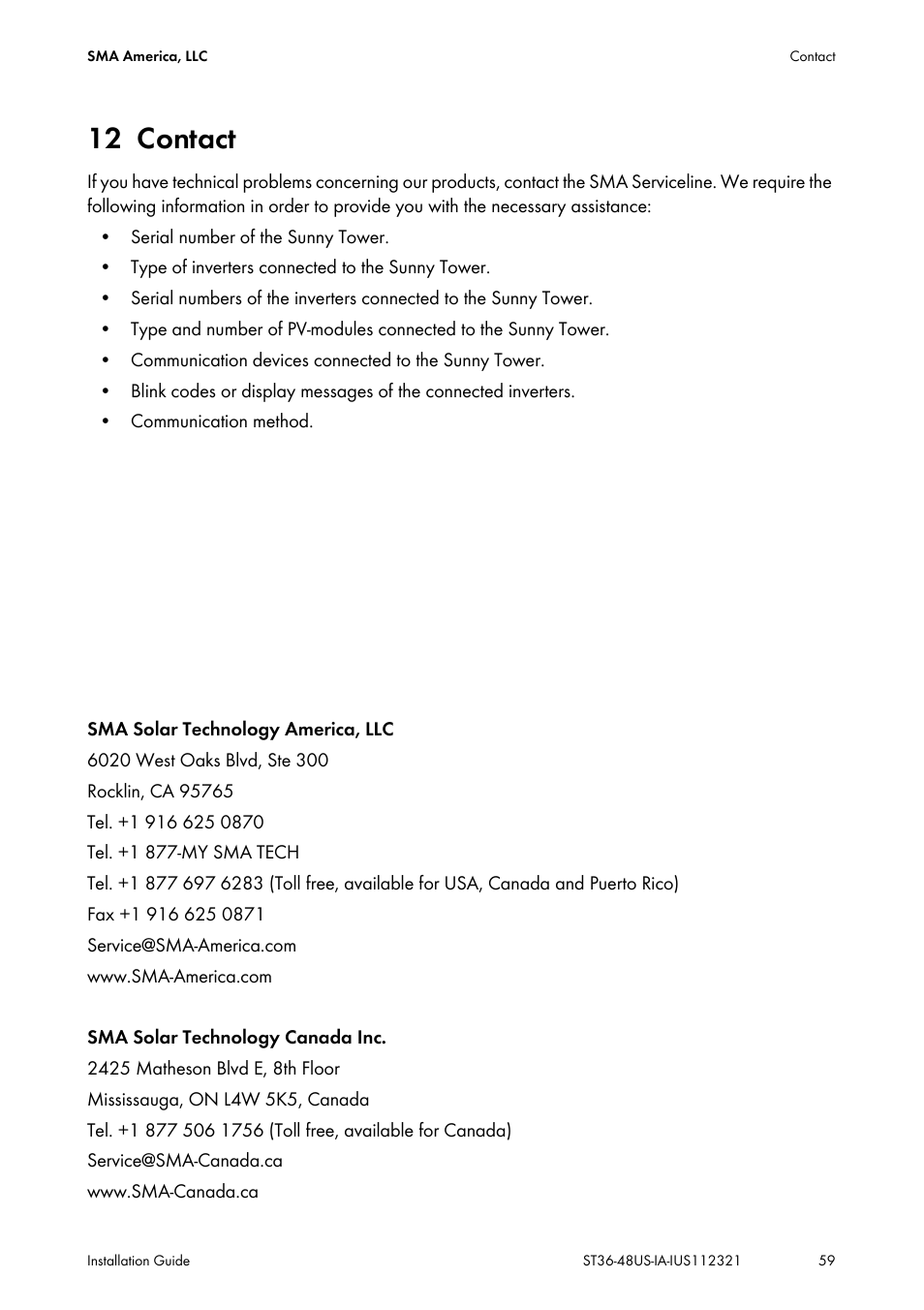 12 contact, Contact | SMA ST6-US User Manual | Page 59 / 60