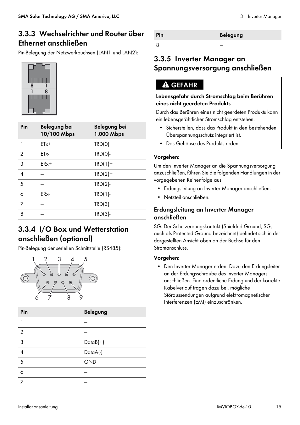 4 i/o box und wetterstation anschließen (optional) | SMA INVERTER MANAGER User Manual | Page 15 / 52