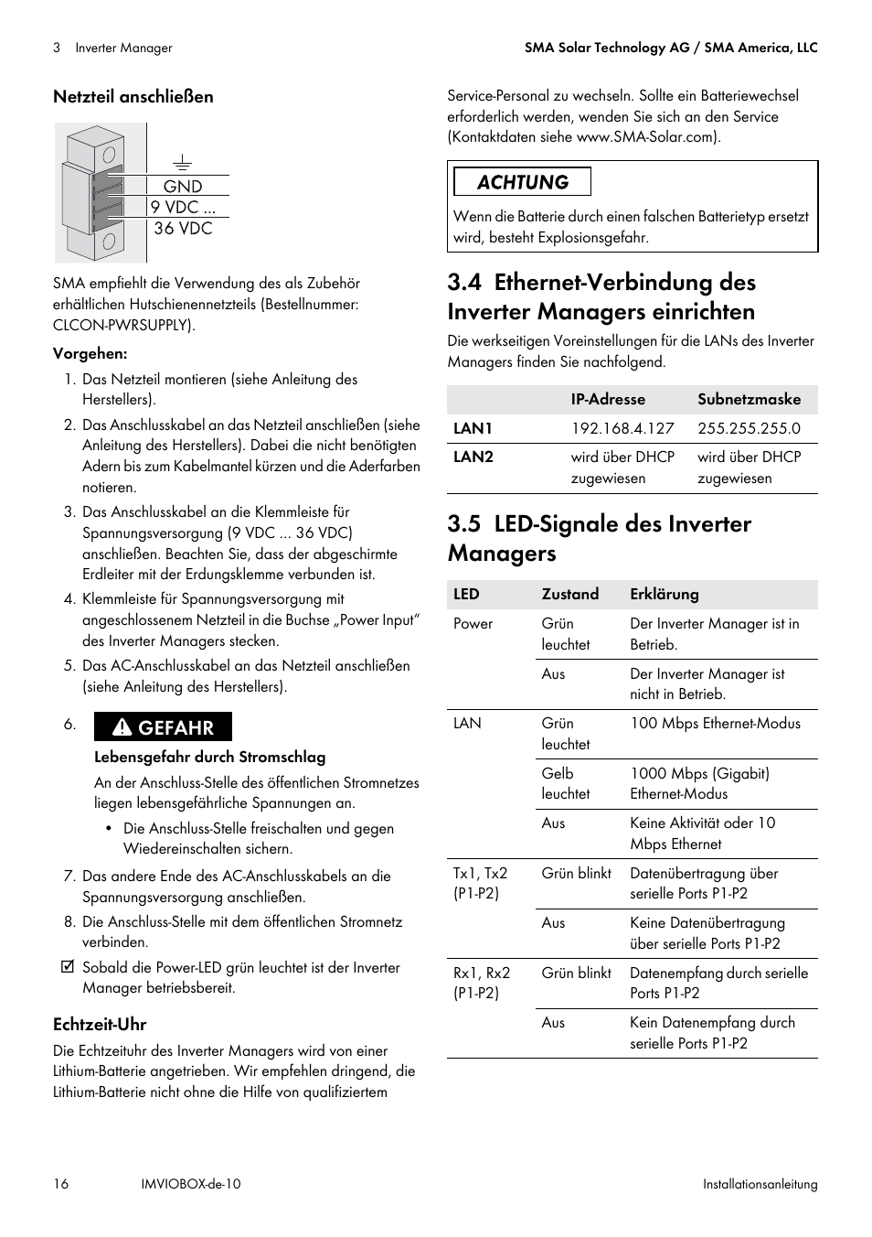 5 led-signale des inverter managers | SMA INVERTER MANAGER User Manual | Page 16 / 52