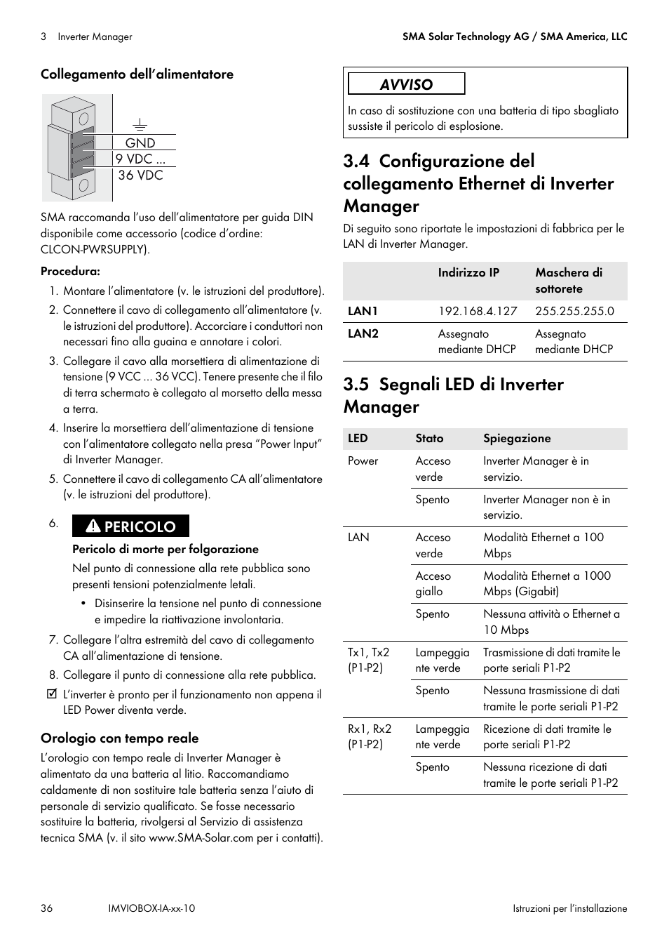 5 segnali led di inverter manager | SMA INVERTER MANAGER User Manual | Page 36 / 52