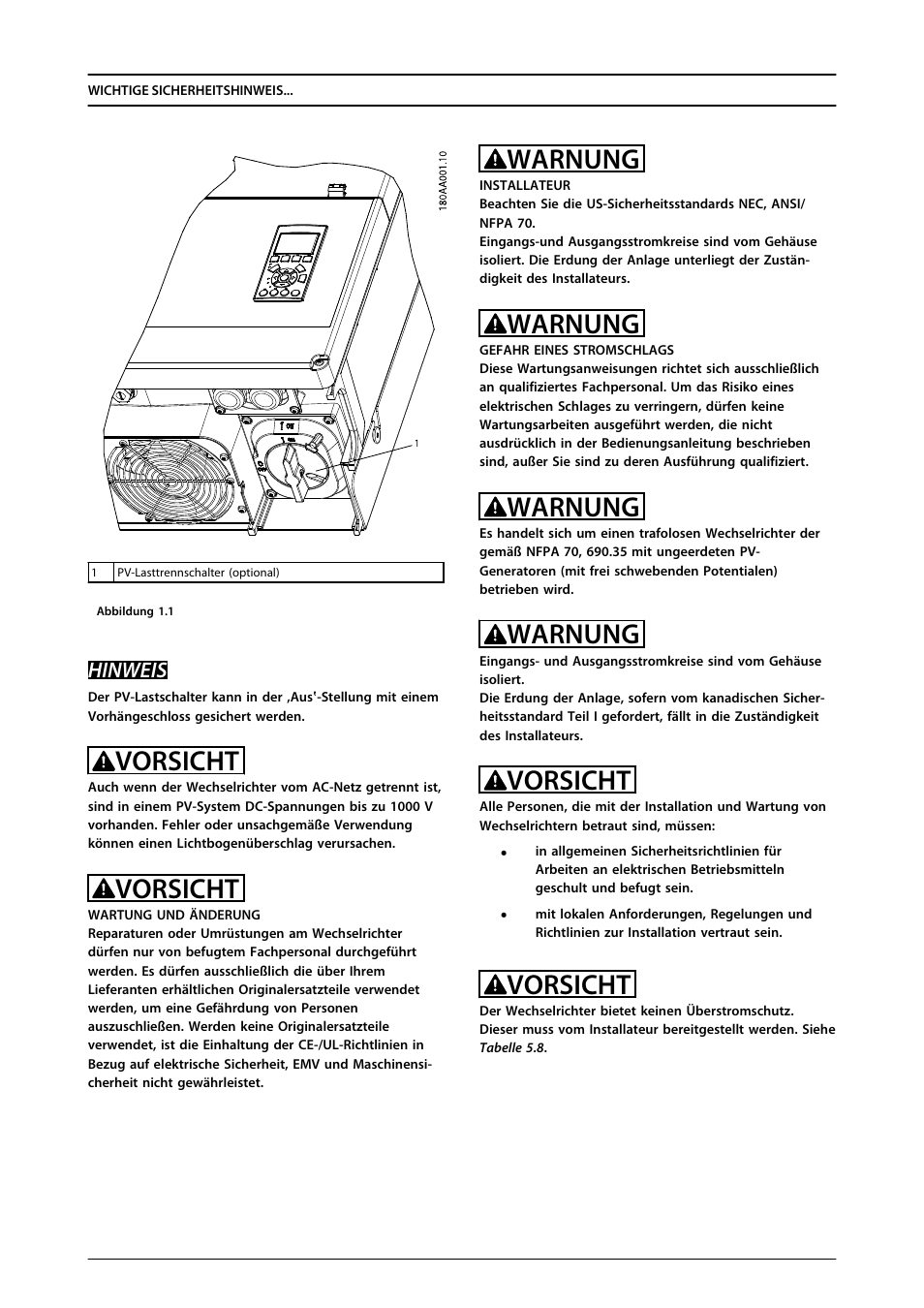 Vorsicht, Warnung, Hinweis | SMA MLX Series User Manual | Page 115 / 153