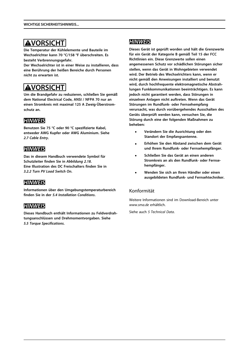 Vorsicht, Hinweis | SMA MLX Series User Manual | Page 116 / 153