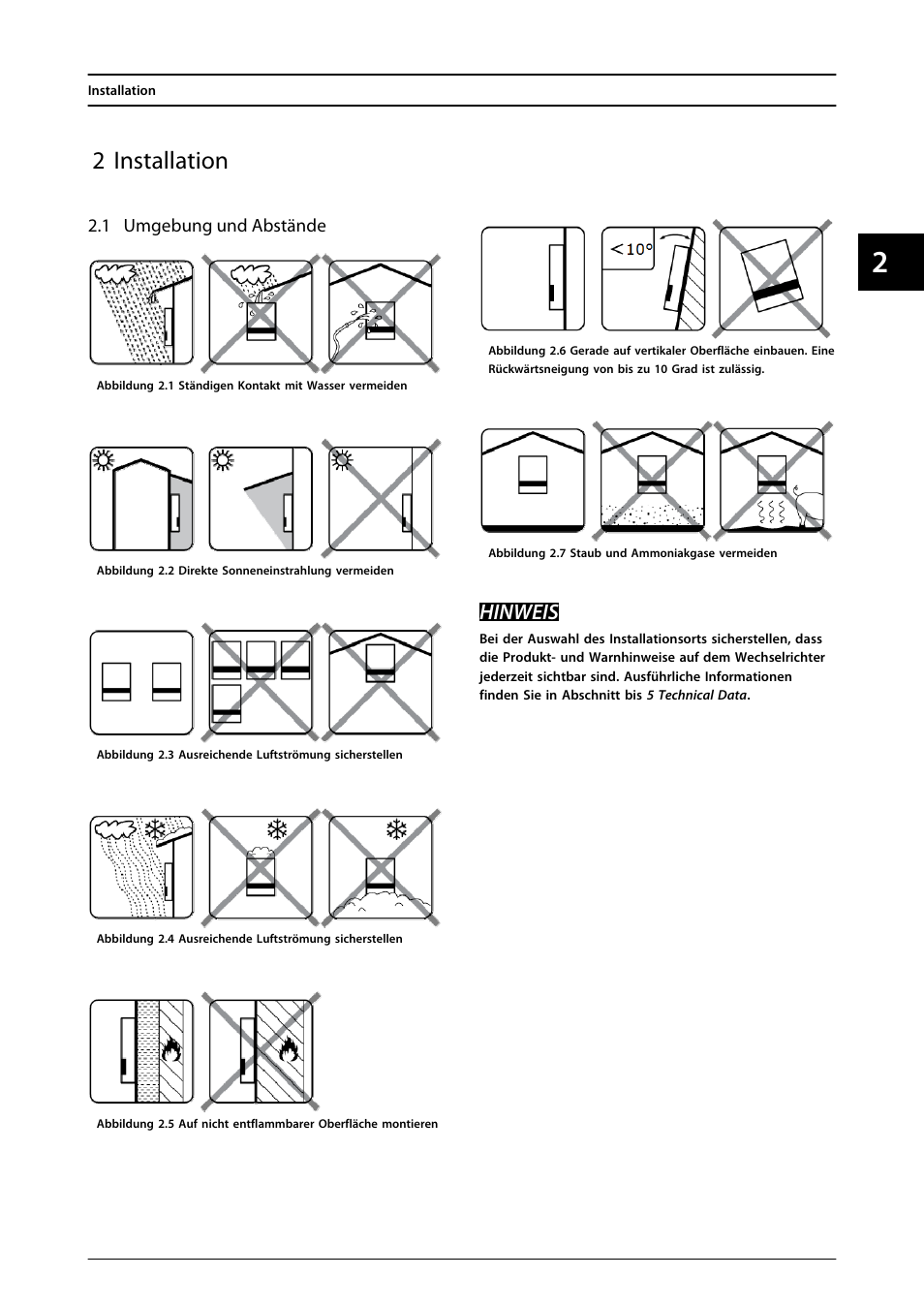 2 installation, 1 umgebung und abstände, Hinweis | SMA MLX Series User Manual | Page 124 / 153