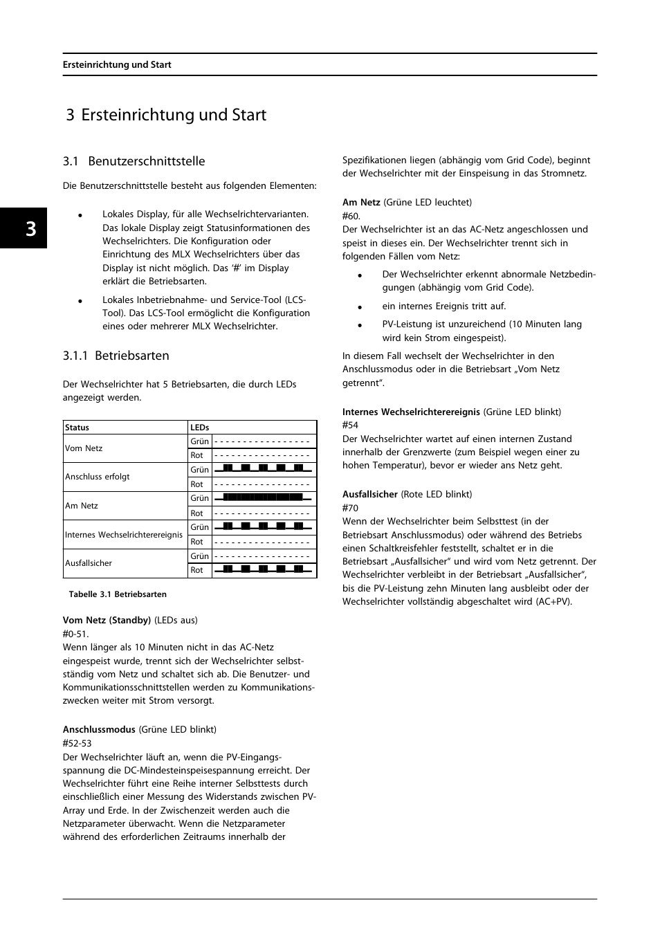 3 ersteinrichtung und start, 1 benutzerschnittstelle, 1 betriebsarten | SMA MLX Series User Manual | Page 133 / 153