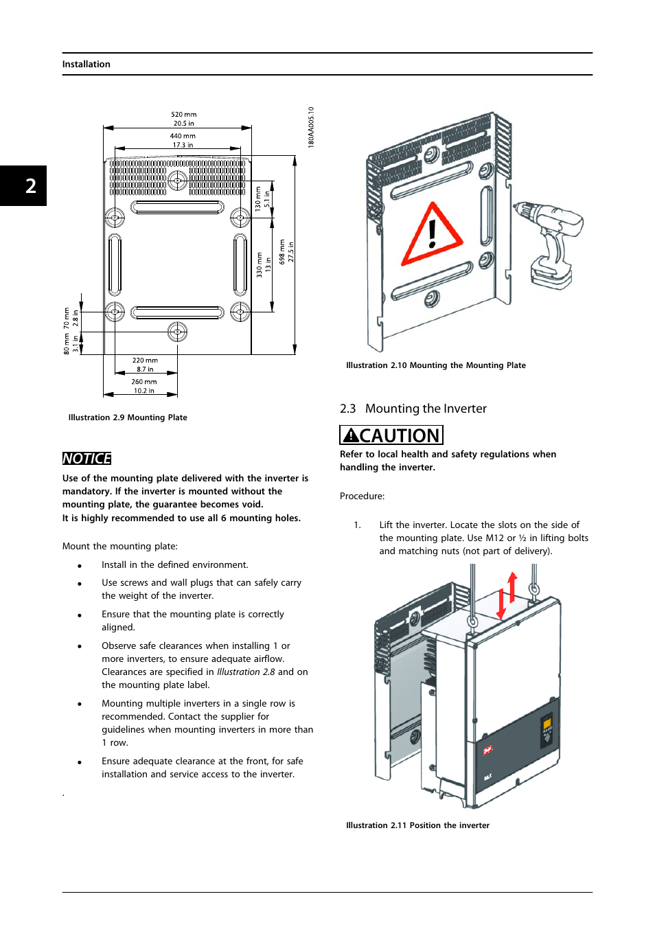 3 mounting the inverter, Caution, Notice | SMA MLX Series User Manual | Page 15 / 153