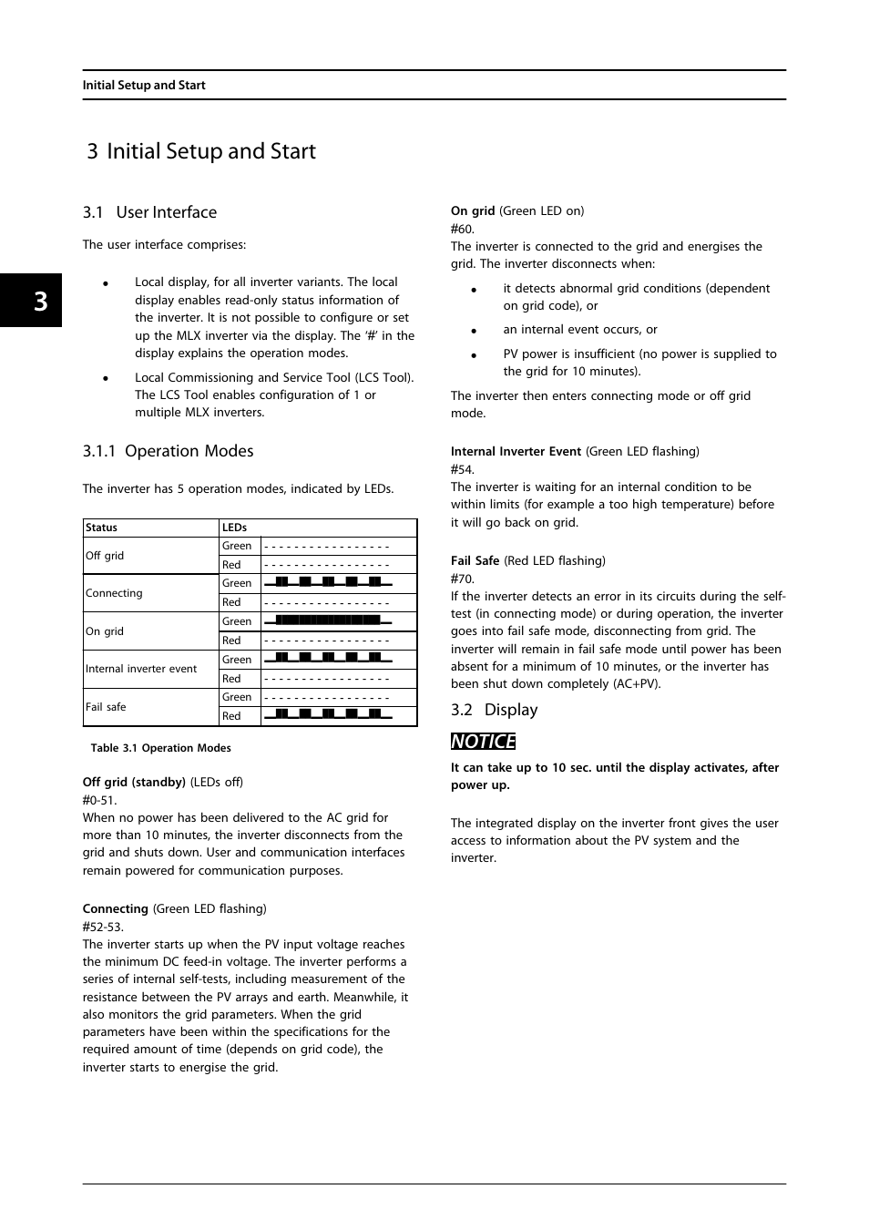 3 initial setup and start, 1 user interface, 1 operation modes | 2 display, Notice | SMA MLX Series User Manual | Page 21 / 153