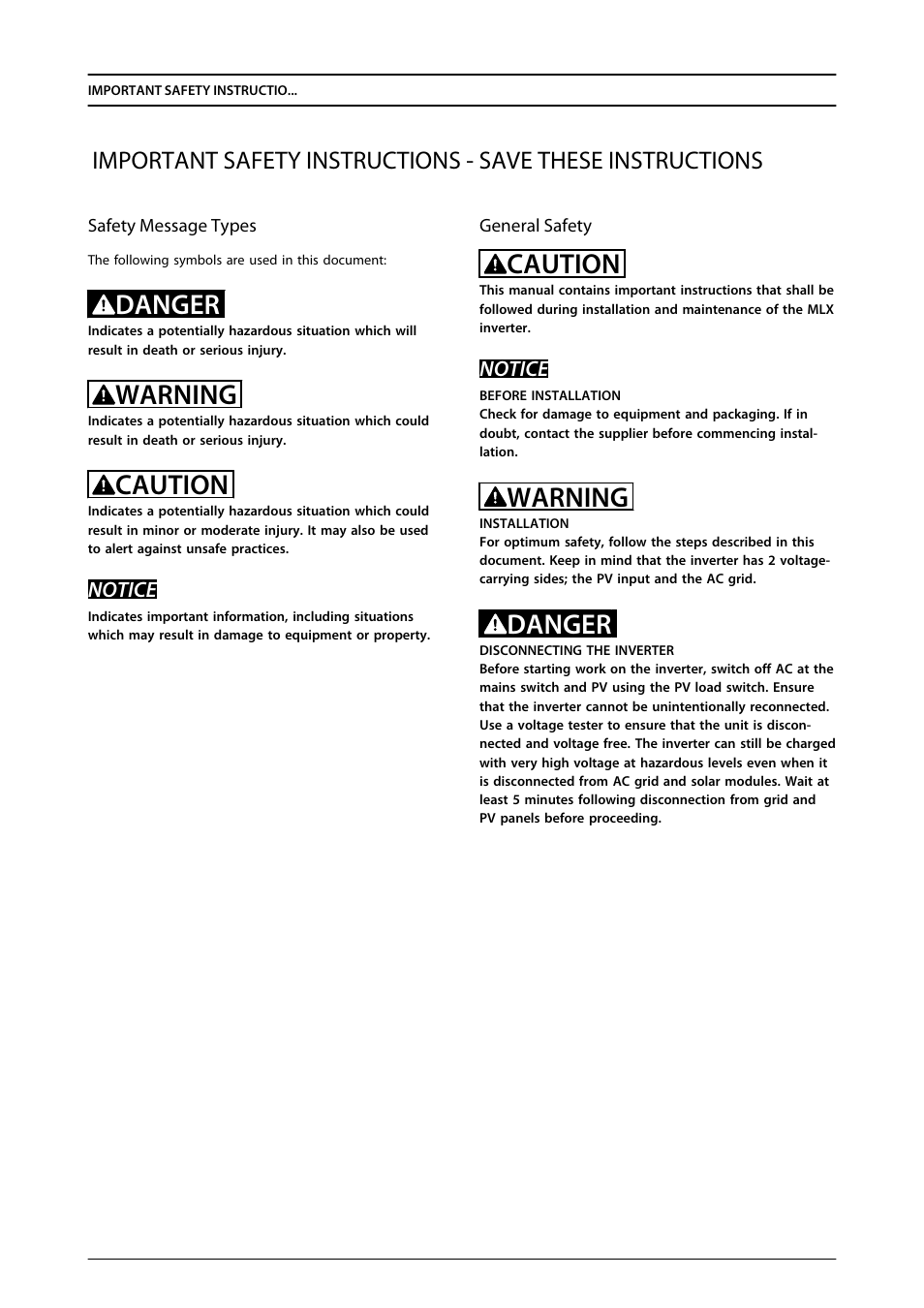 Danger, Warning, Caution | SMA MLX Series User Manual | Page 3 / 153