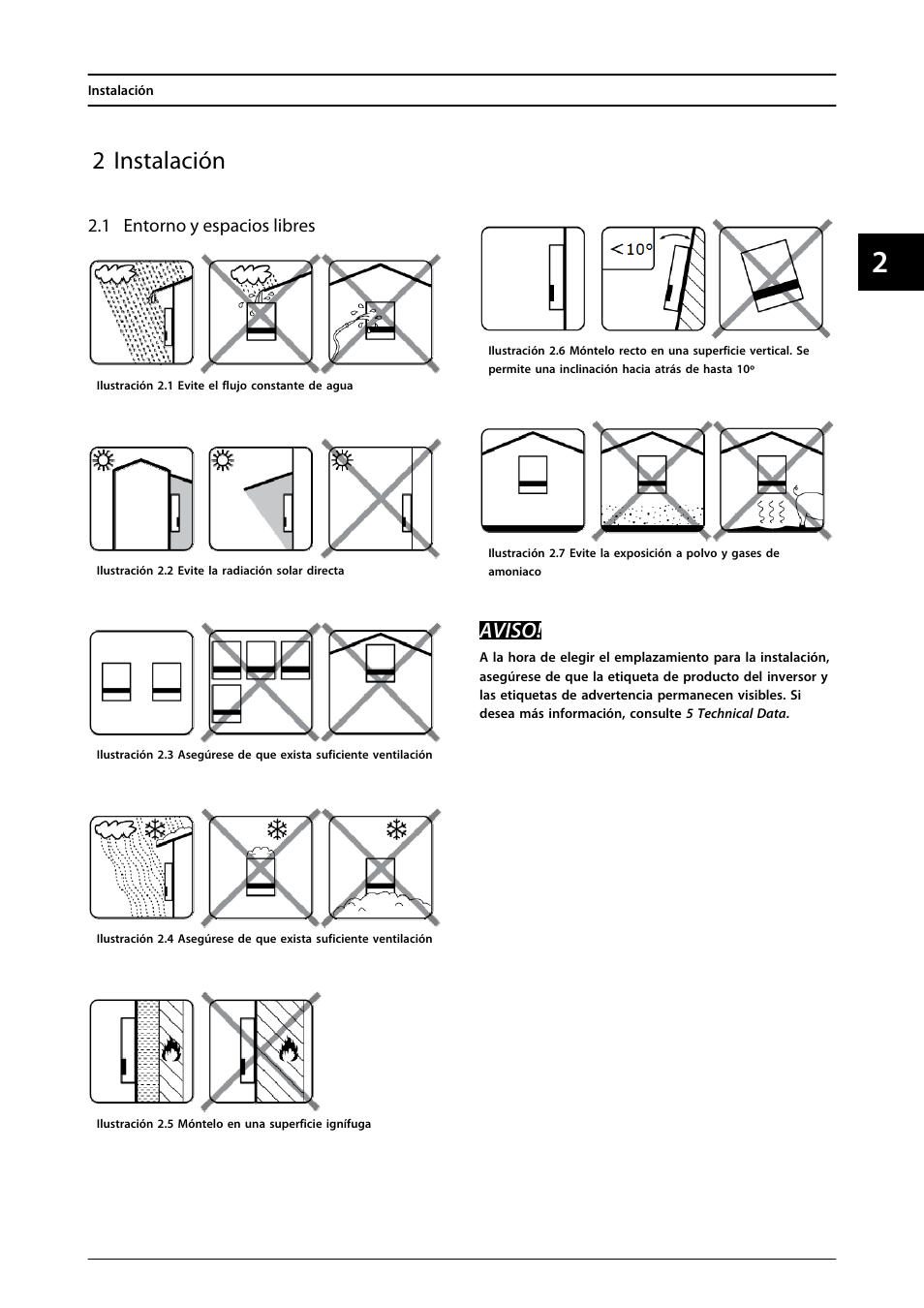 2 instalación, 1 entorno y espacios libres, Aviso | SMA MLX Series User Manual | Page 48 / 153