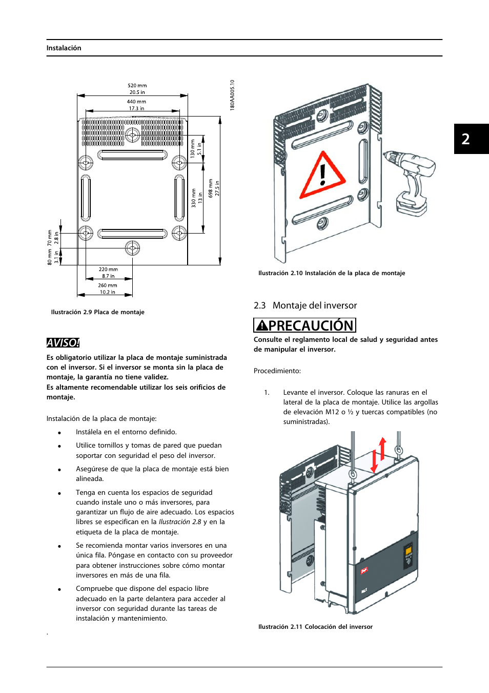 3 montaje del inversor, Precaución, Aviso | SMA MLX Series User Manual | Page 50 / 153