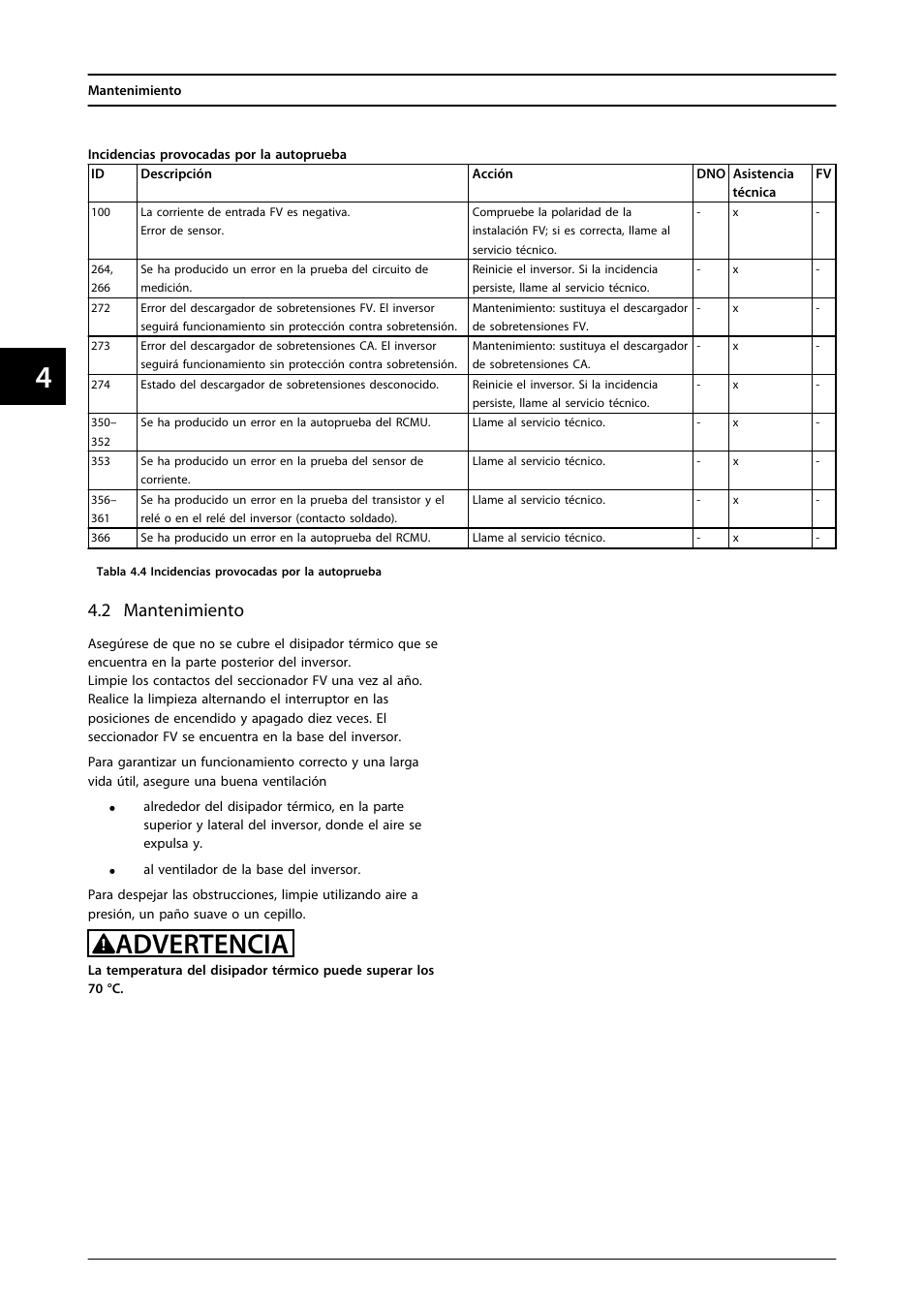2 mantenimiento, Advertencia | SMA MLX Series User Manual | Page 69 / 153